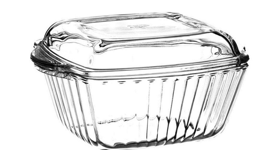 Pasabahce Auflaufform Auflaufform Borcam 2-Teilig Glasschale mit Glasdeckel, eckig, 1150 cc, Glas