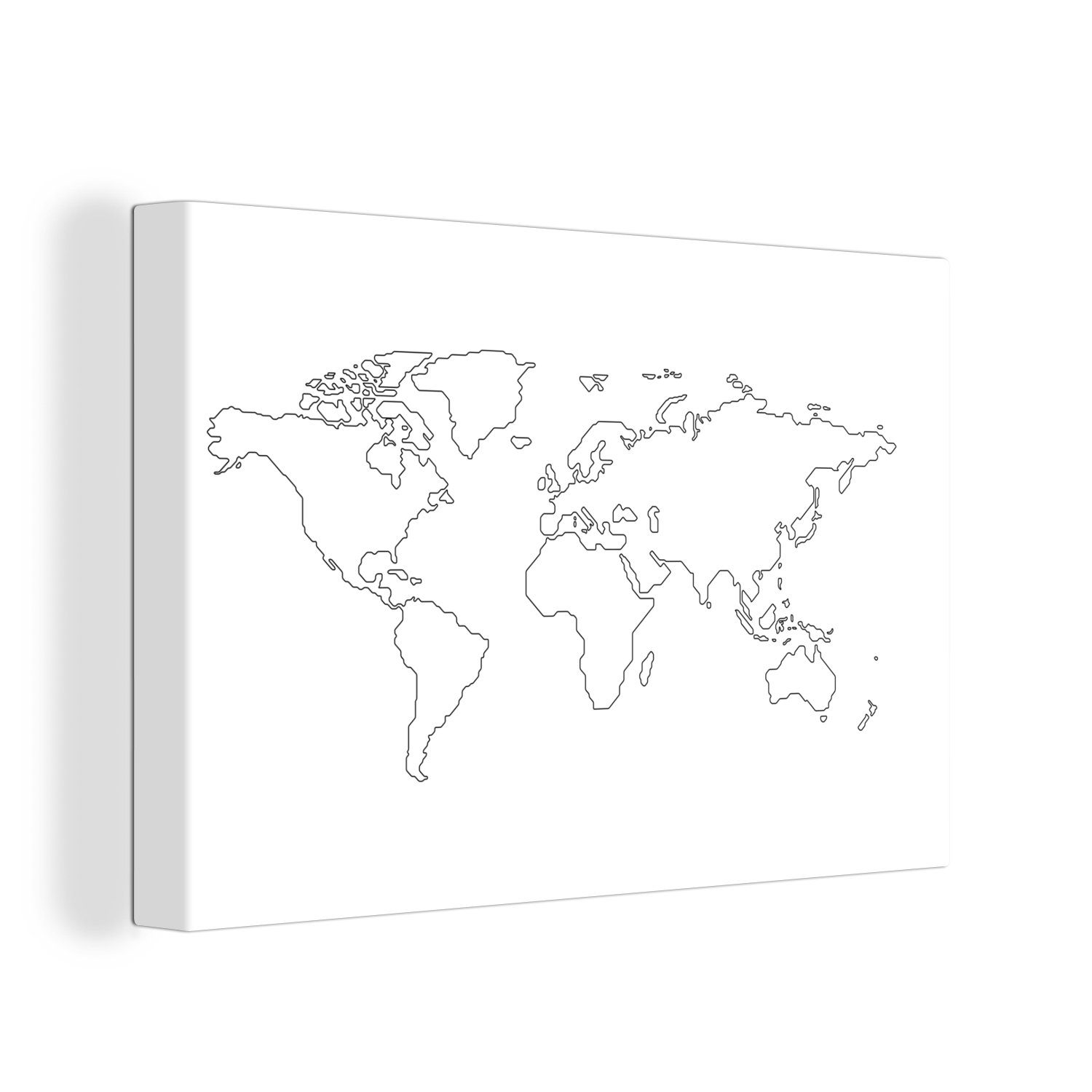 Aufhängefertig, - Einfach Leinwandbild cm Schwarz St), - Weiß, Wanddeko, Leinwandbilder, Wandbild 30x20 Weltkarte - OneMillionCanvasses® (1