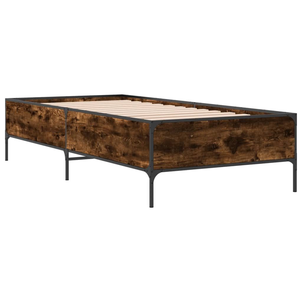 vidaXL Bett Bettgestell Räuchereiche 90x200 cm Holzwerkstoff und Metall