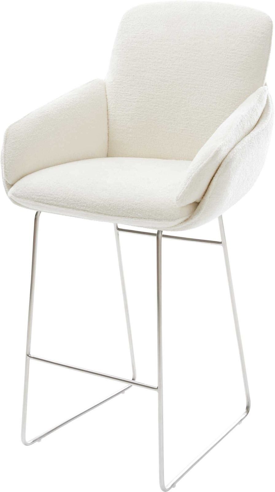 DELIFE Barhocker Luan-Flex, Kufengestell Edelstahl Silberfarben Bouclé Soft Beige