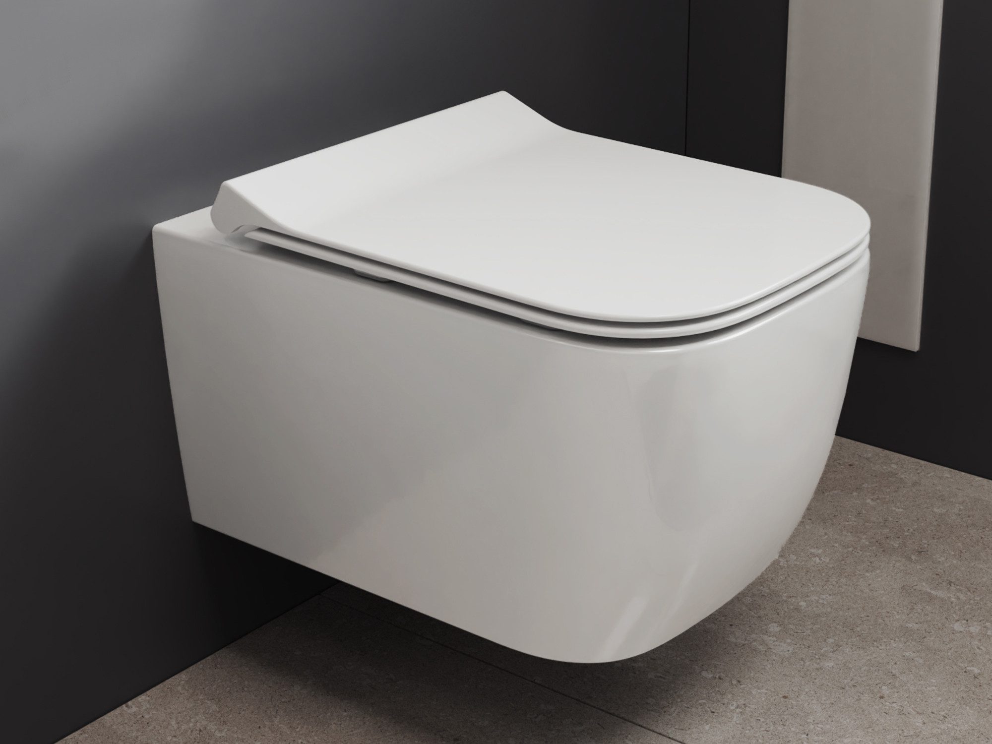 Tiefspül-WC Spülrandlose Wandtoilette mit Softclose-Duroplast-Sitz