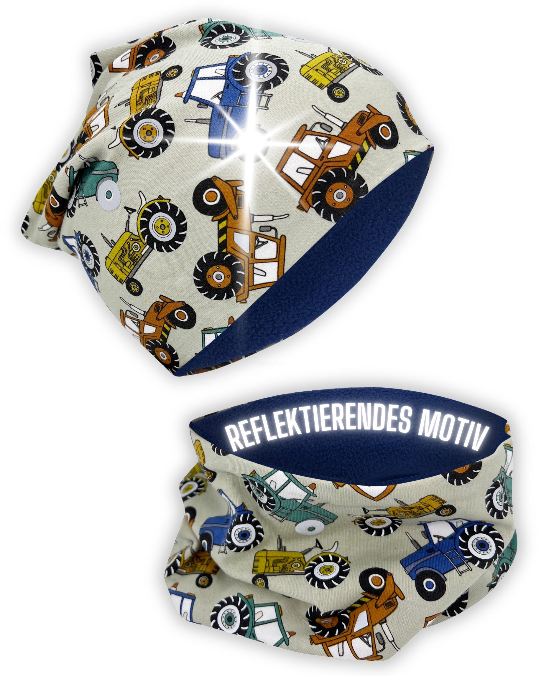 HECKBO Beanie 360° Reflektor Kinder Beanie Mütze & Loop Schal Set