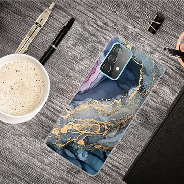 Wigento Handyhülle Für Samsung Galaxy A32 5G Silikon Case TPU Marble Abstract Gold Schutz Muster Tasche Hülle Cover Etuis Zubehör