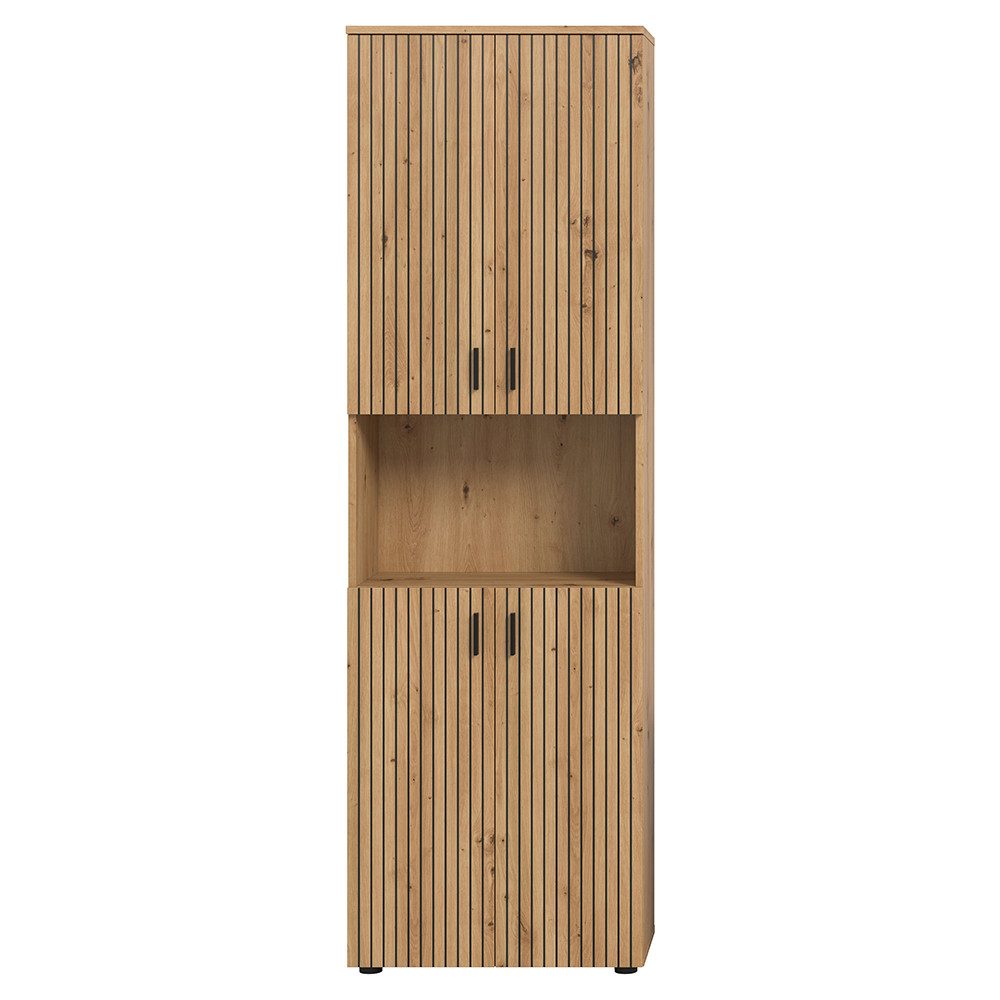 Lomadox Hochschrank MACKAY-158 60 cm breit in Eiche, gerillte Fronten