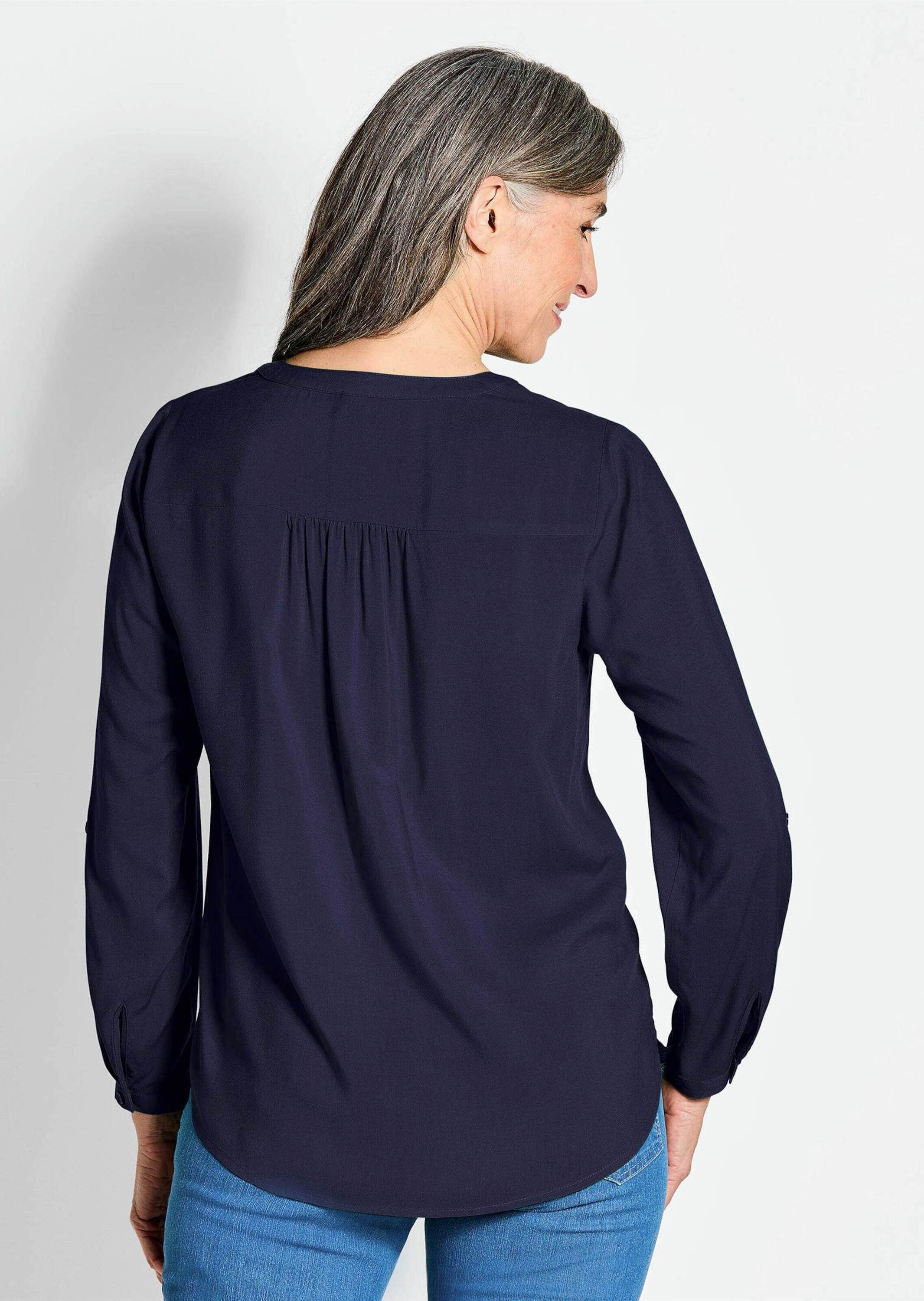 GOLDNER Schlupfbluse Elegante Viskosebluse mit V-Ausschnitt Luftige Bluse mit Fältchen, Knopfleiste und Langarm