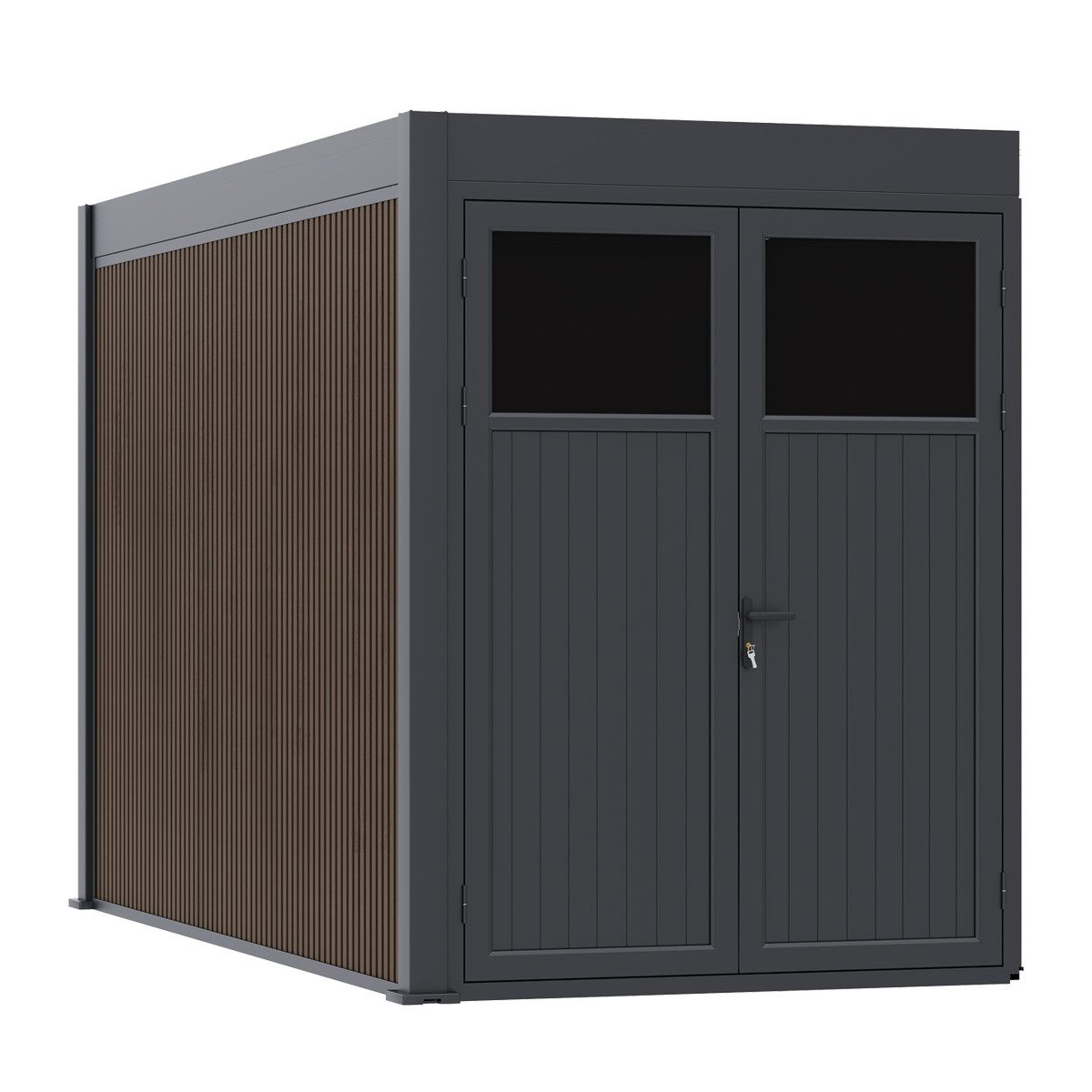 Weide Gartenhaus Weide Aluminium & WPC Anbau-Gartenhaus 4x2 M Anthrazit & Teak, BxT: 200x400 cm