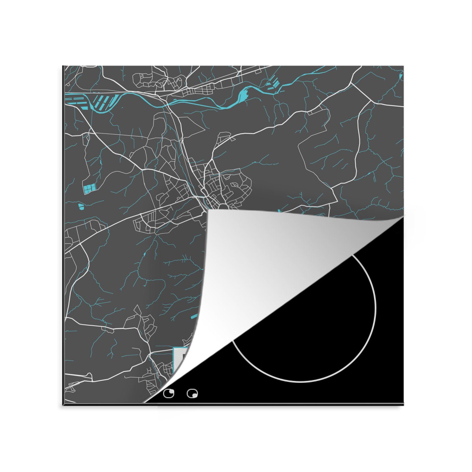 MuchoWow Herdblende-/Abdeckplatte Karte - Karte von Menden - Deutschland - Blau, Vinyl, (1 tlg), 78x78 cm, Ceranfeldabdeckung, Arbeitsplatte für küche