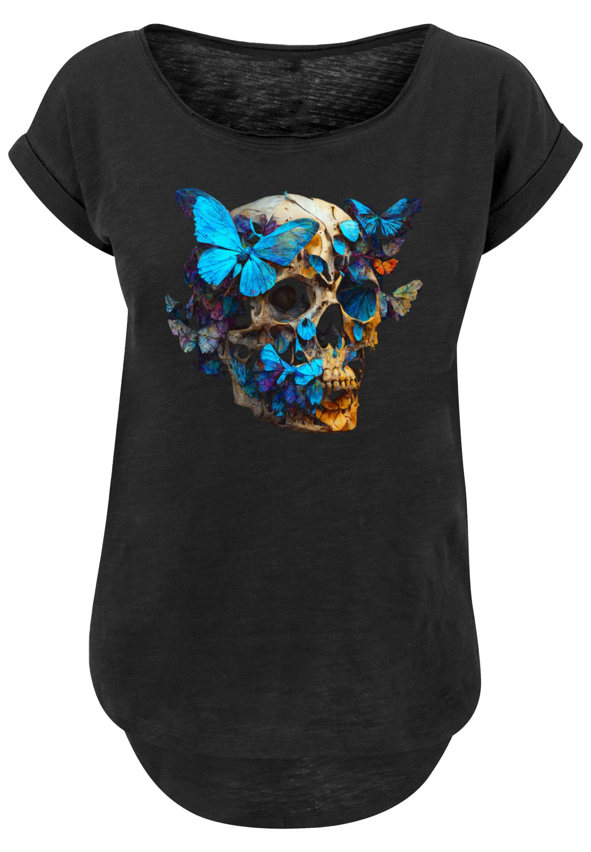 Schmetterling Baumwollstoff Skull Sehr hohem F4NT4STIC weicher Tragekomfort TEE LONG mit T-Shirt Print,