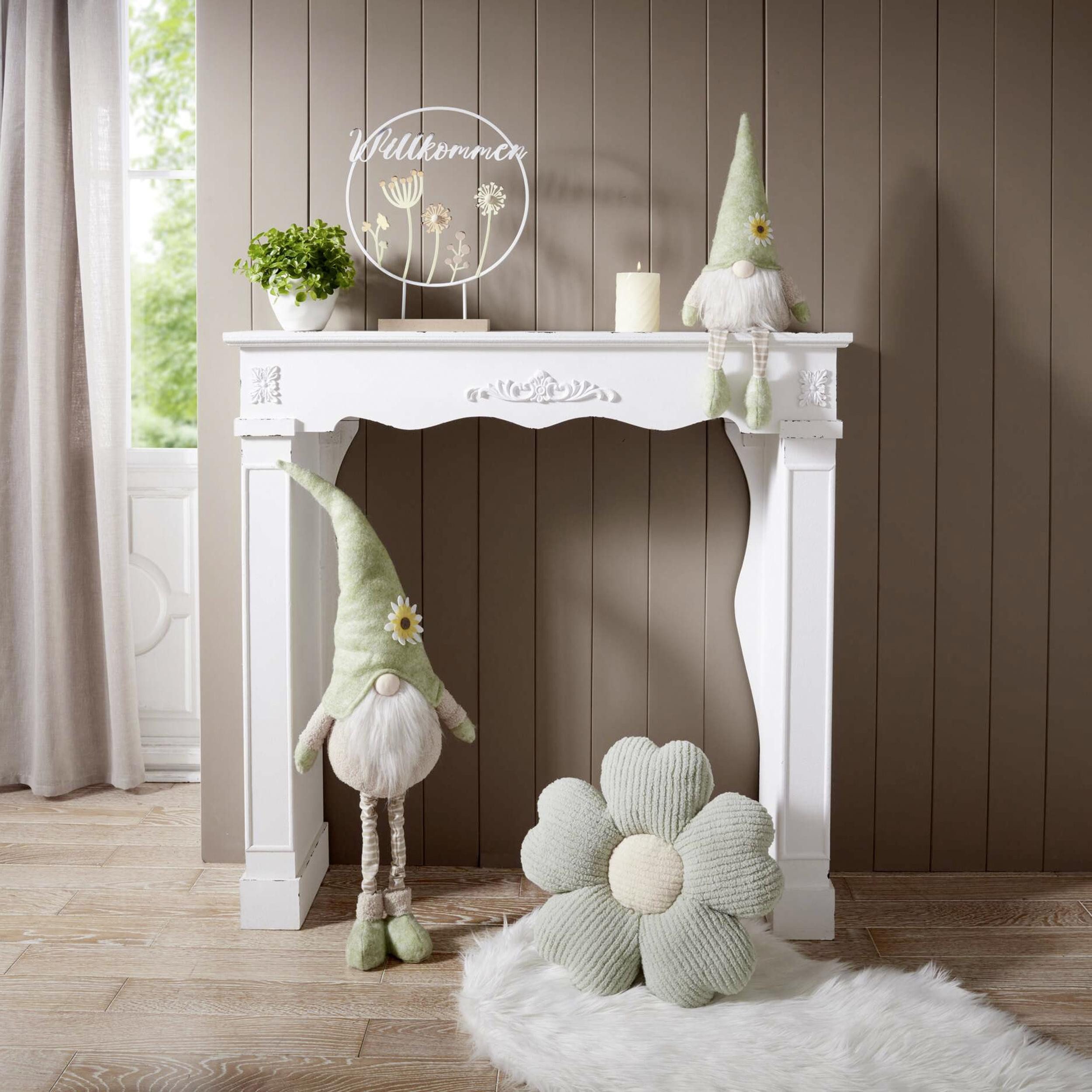 Dekofigur Kantenhocker Wichtel Blumenmütze 35cm – Frühlingswichtel