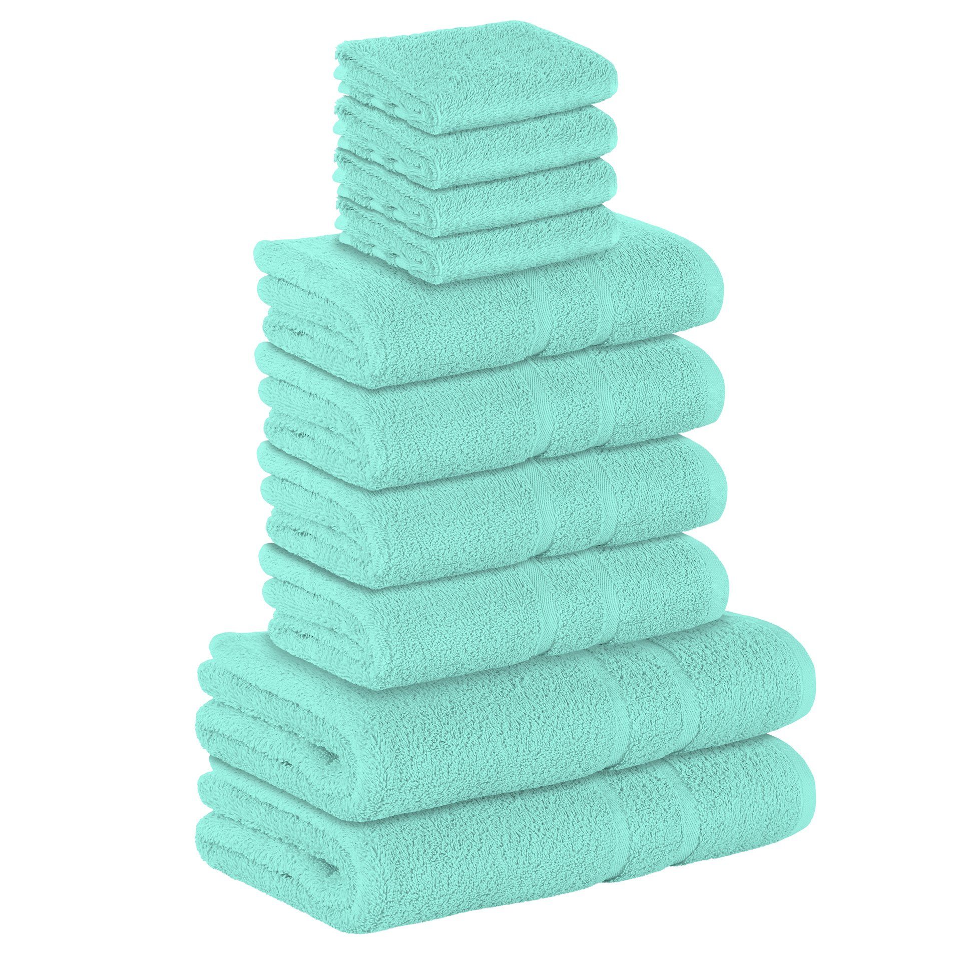 Duschtücher 4x 100% Handtücher Gästehandtuch SET Set Baumwolle, 4x Handtuch Mint StickandShine 2x (Spar-SET)