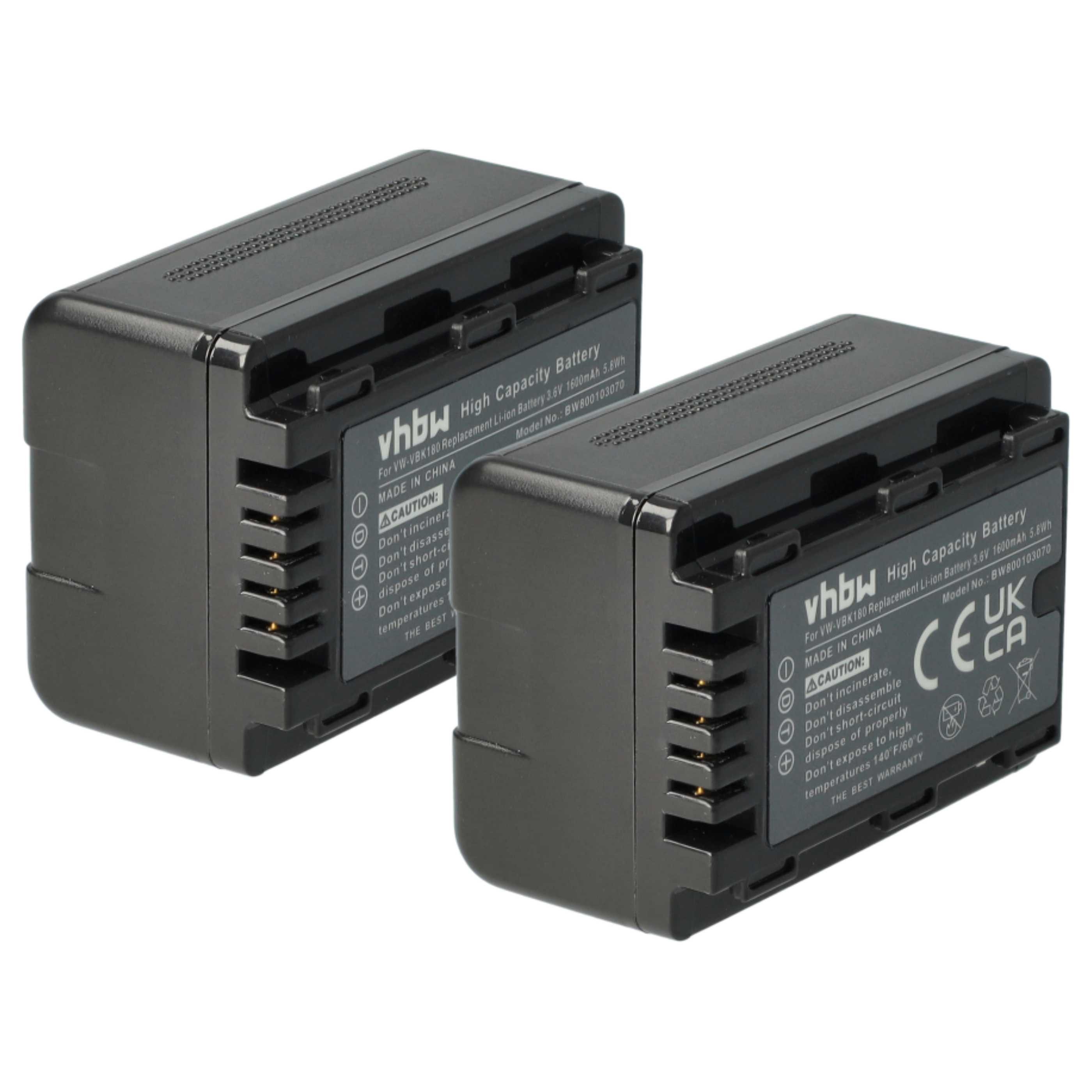 vhbw Akku passend für Panasonic HDC-TM80, HDC-TM60, HDC-TM99, SDR-H100, Kamera-Akku Akku Li-Ion 1600 mAh (3,6 V, 2 St), Leistungsfähige Austausch-Akkus für Ihre Videokamera, Wiederaufladbar