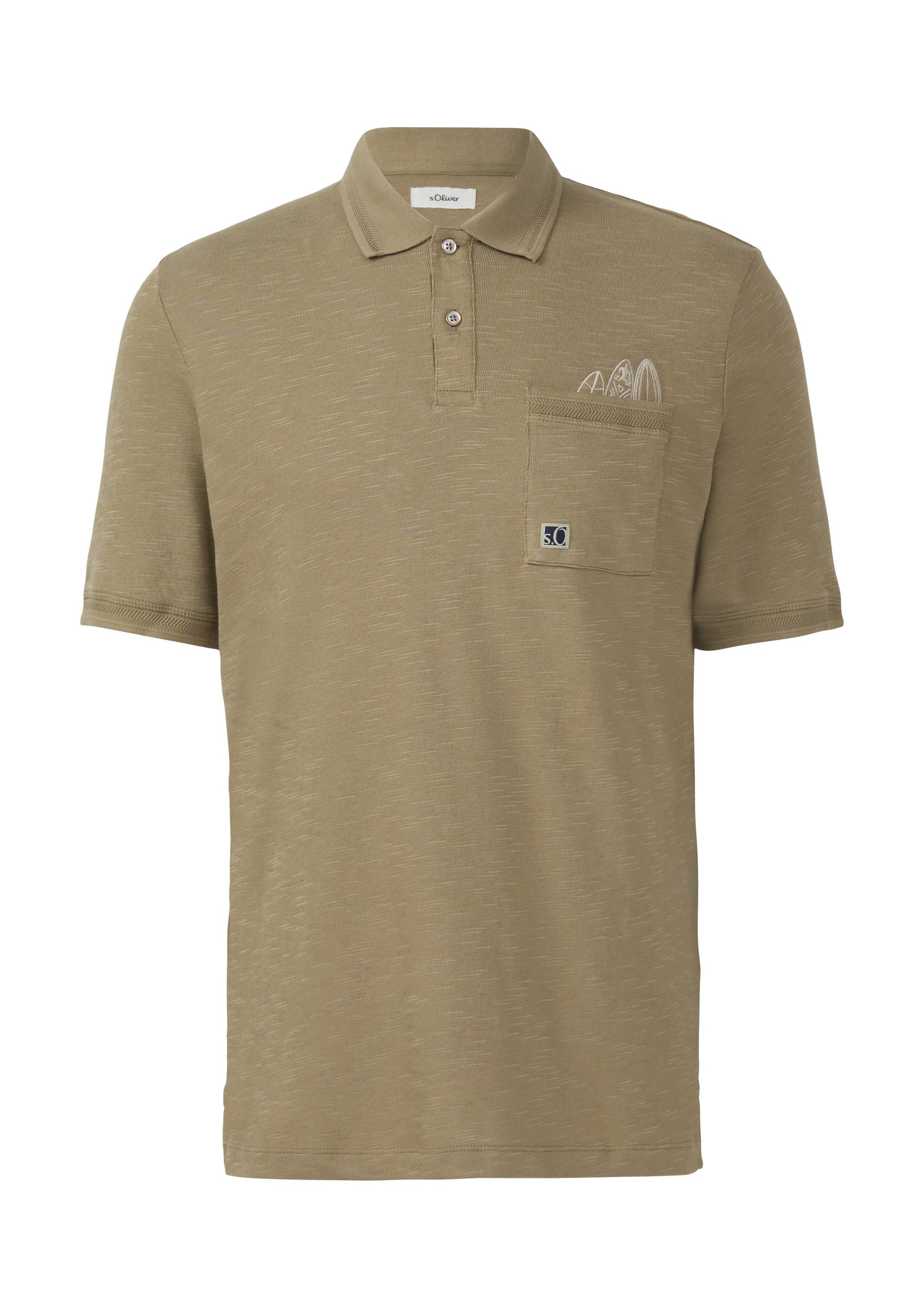 s.Oliver Kurzarmshirt Polo-Shirt Flammgarn-Poloshirt mit Brusttasche und Stickerei