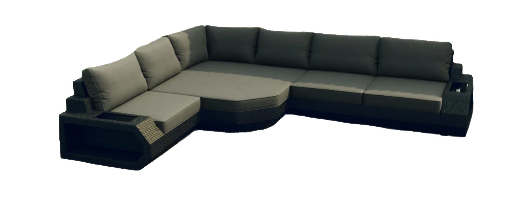 Sofa Dreams Gartenlounge-Set Rattan Lounge Sofa Polyrattan Couch Ecksofa Asti L Form lang Grau, Mit großer Relaxecke und LED-Beleuchtung