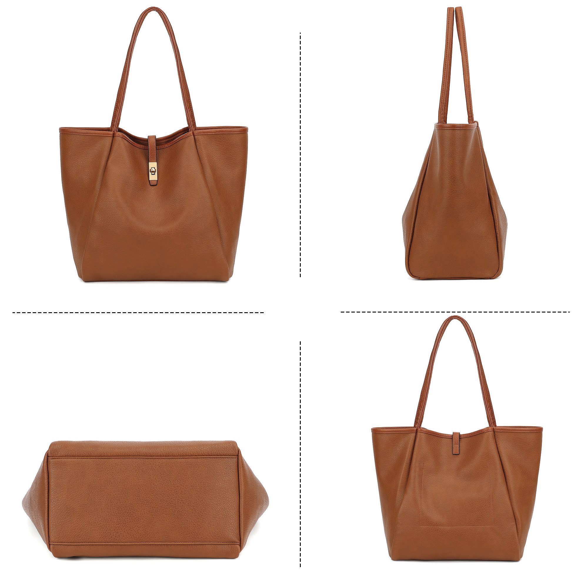 TAN.TOMI Schultertasche Damen Umhängetasche PU Leder Tote Shopper Bag Reise Geldbörse, Mit Drehverschluss und Innentasche für Arbeit, Schule, Einkauf