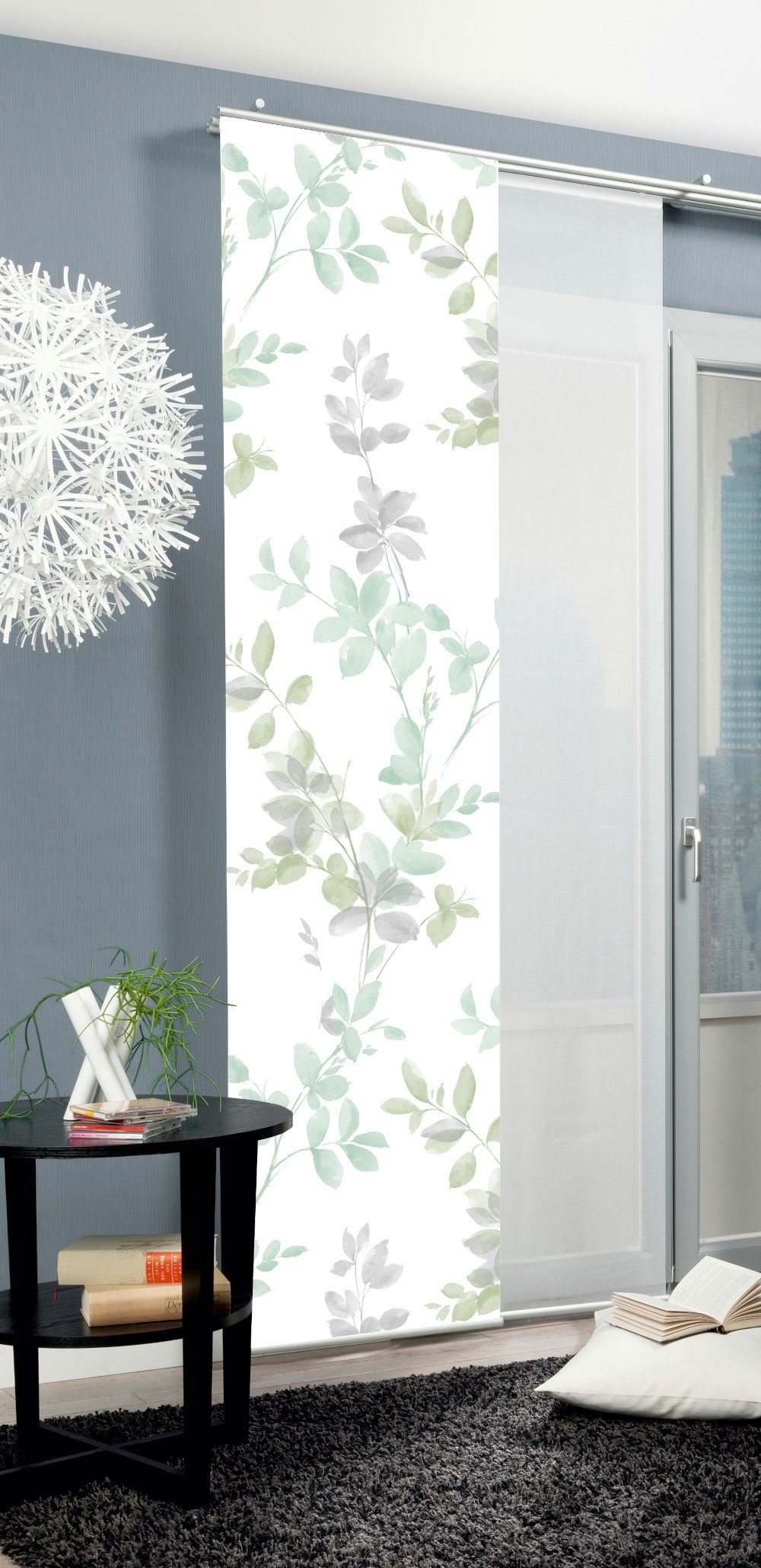 HOME WOHNIDEEN Schiebegardine 084646 Schiebegardine ALYA, halbtransparent, Ranken-Motiv 245x60 cm (3 St), Paneelwagen, blickdicht, 100% Polyester