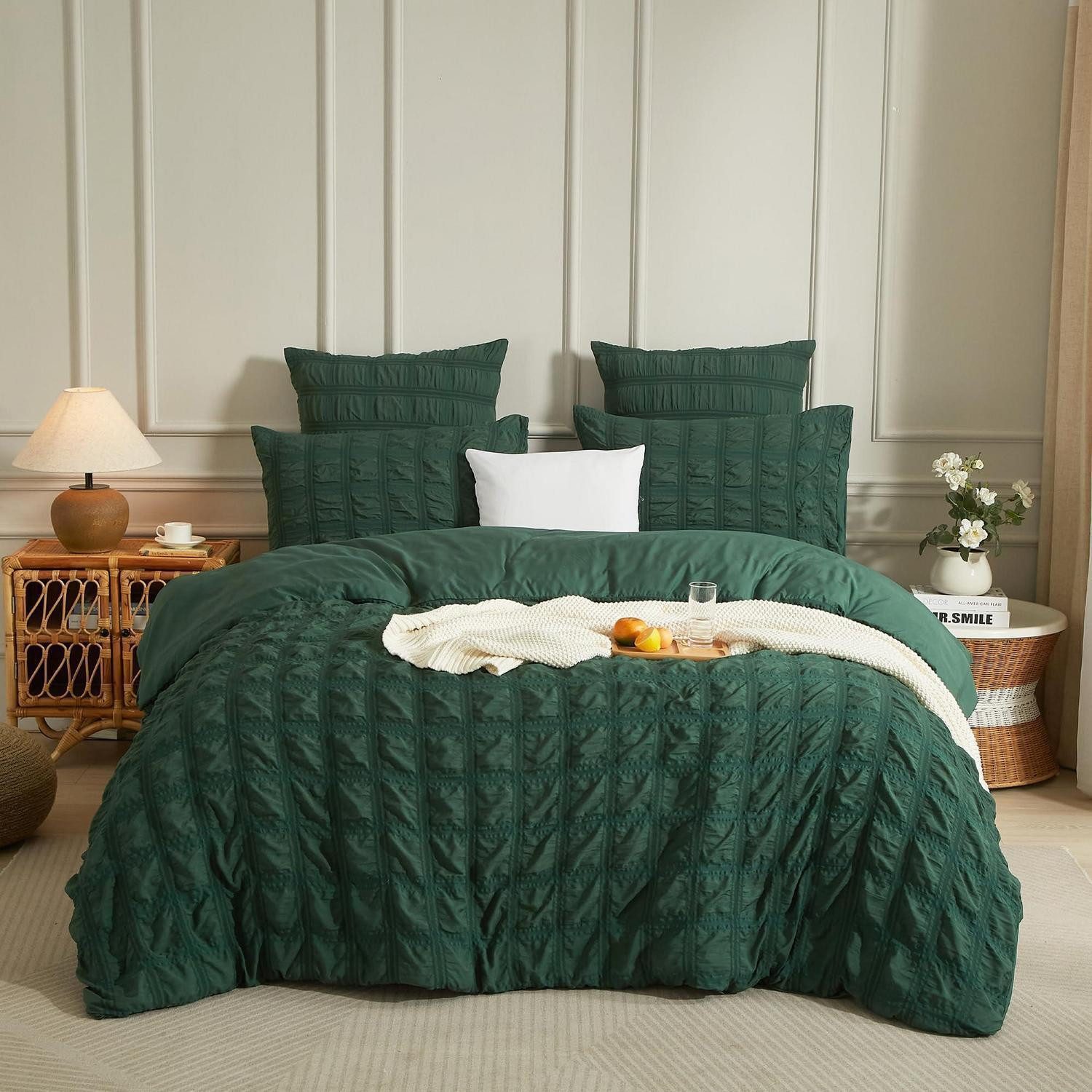 LuxusKollektion Bettwäsche Bettwäsche Seersucker 220x240 kariert dunkelgrün