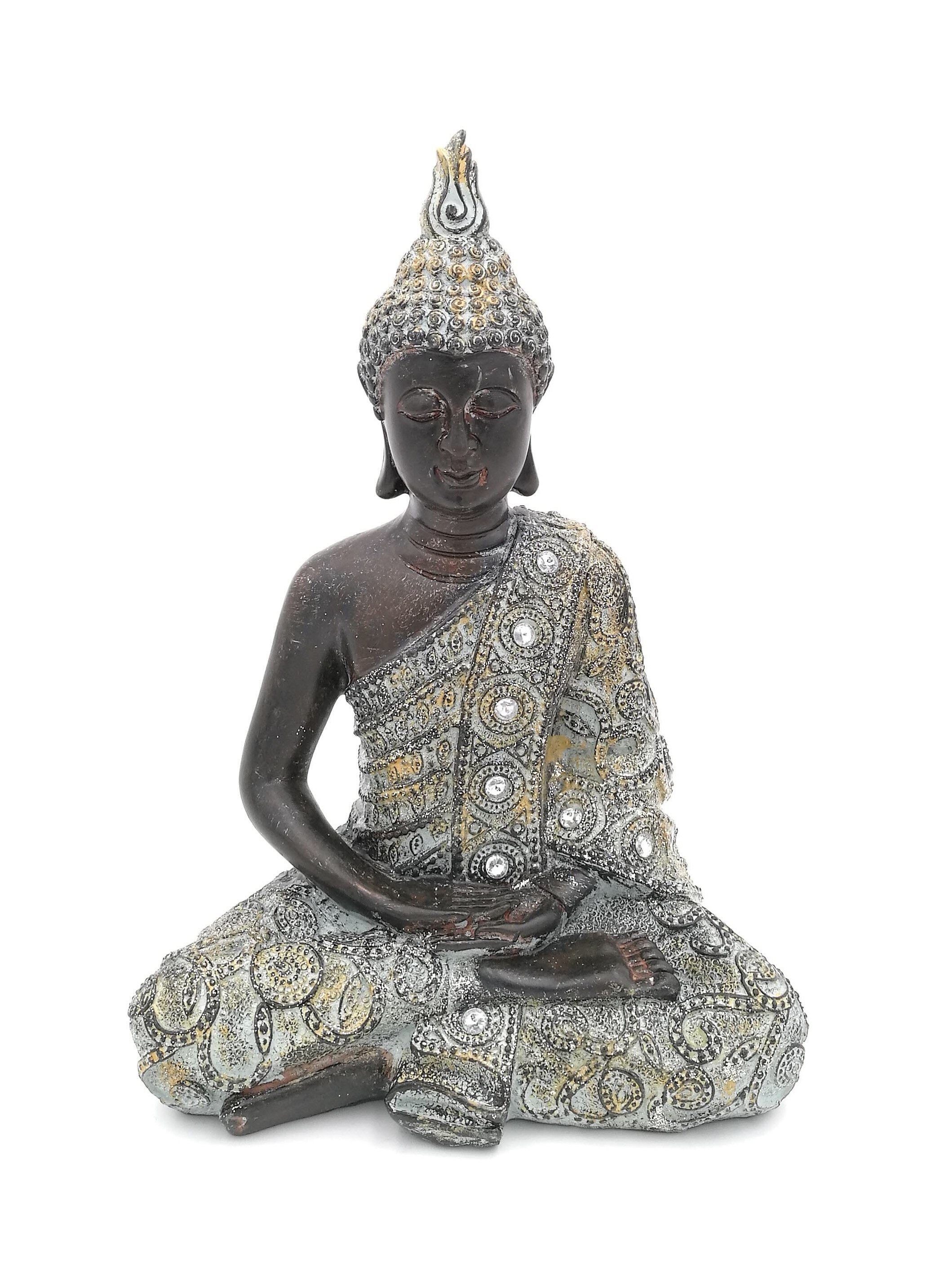 G. Wurm Dekoobjekt, Buddha-Figur meditierend sitzend, 24 cm in schwarz