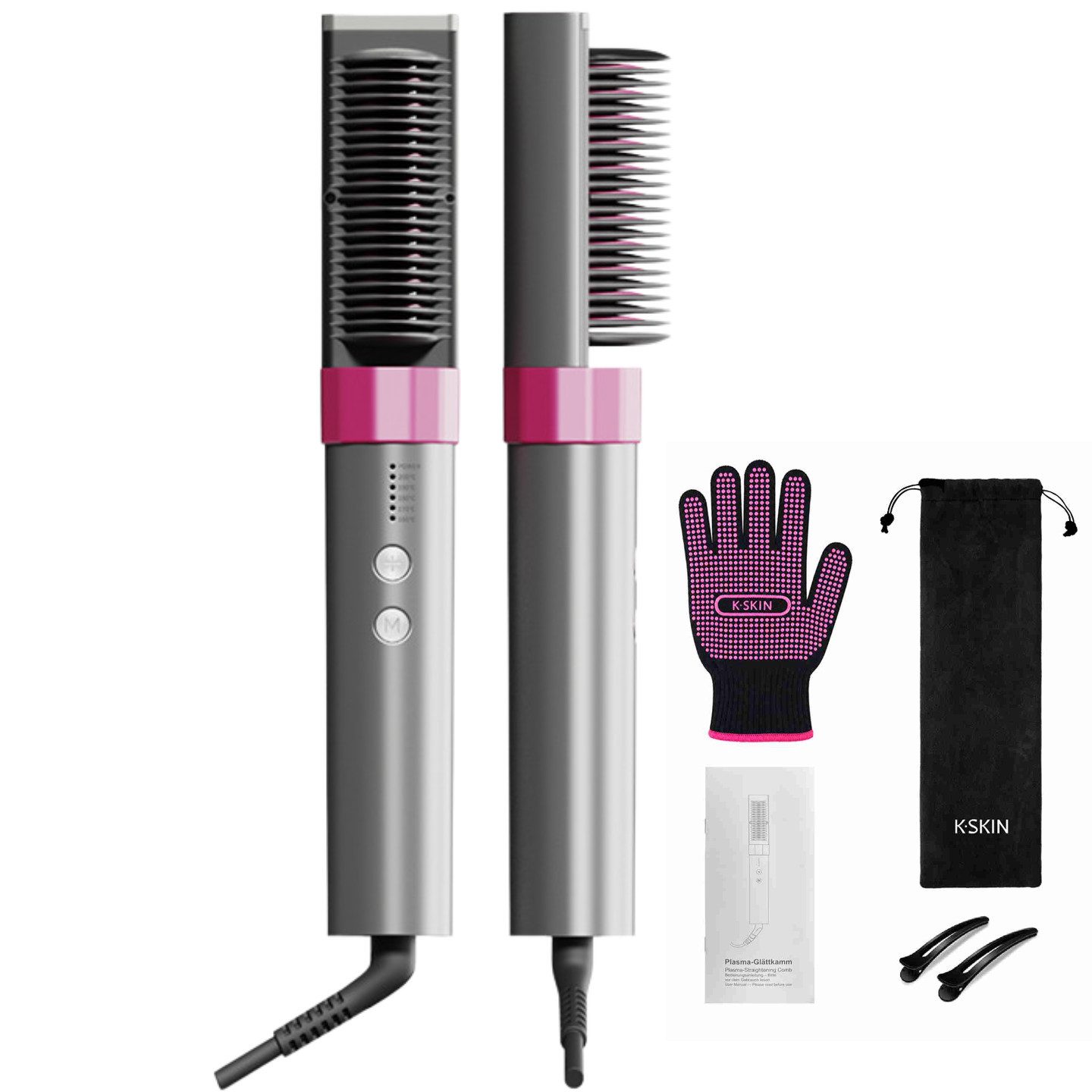 Super Solu Ionen-Haarbürste Glättbürste verhindert Haarziehen, Verbrühungsschutz Glätteisen, Negative Ionen gegen Frizz, 30s PTC-Schnellheizung & Anti-Verbrüh