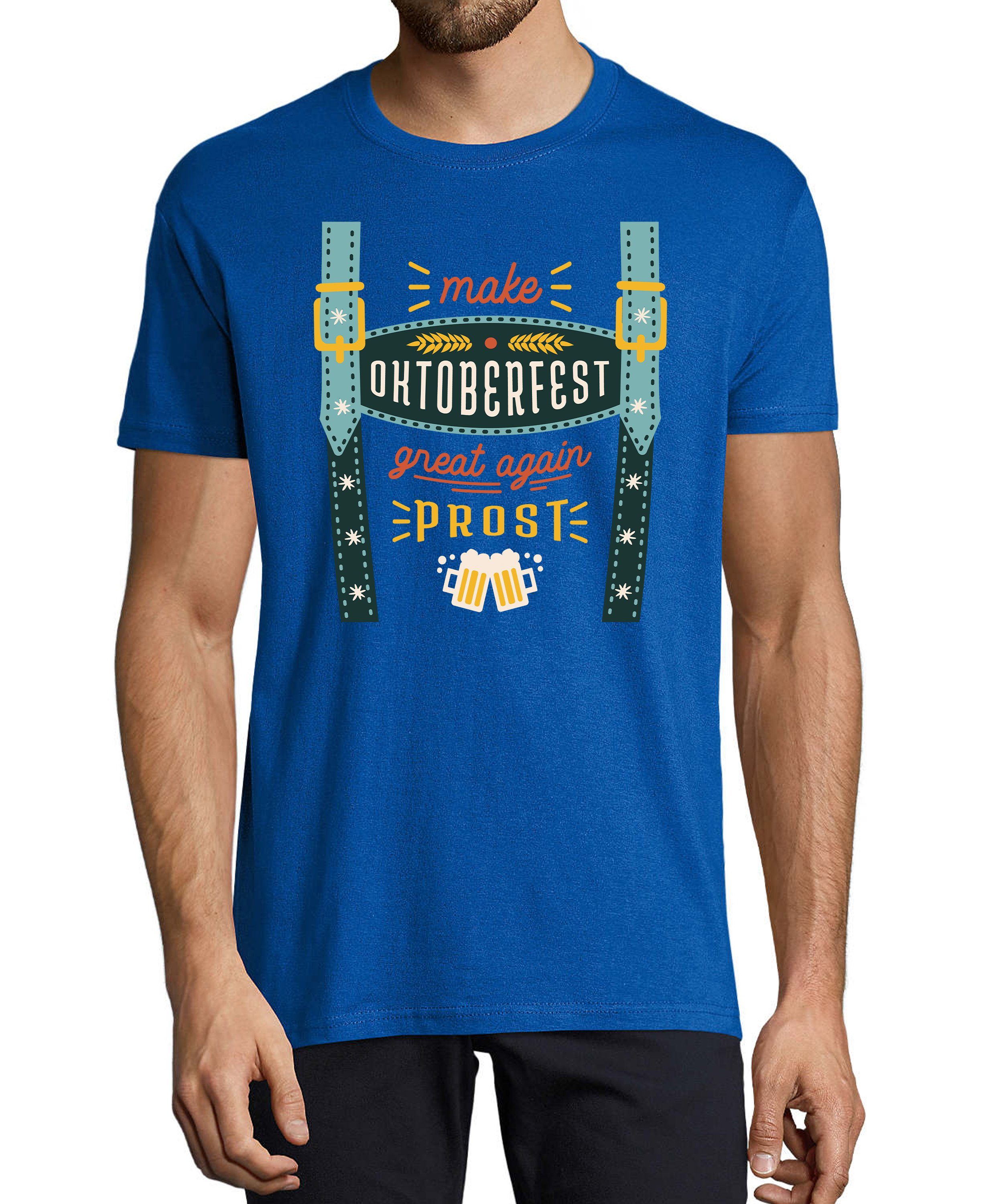 MyDesign24 T-Shirt Herren Fun Shirt - Trinkshirt Oktoberfest T-Shirt Hosenträger Print Baumwollshirt mit Aufdruck Regular Fit, i317 royal blau