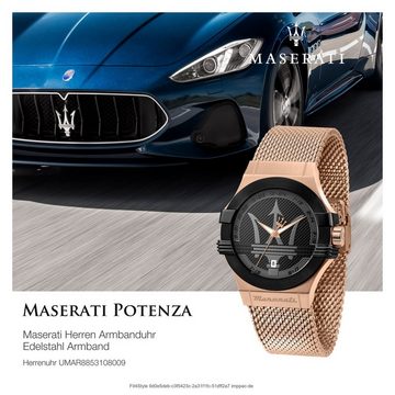 MASERATI Quarzuhr Maserati Unisex Uhr POTENZA, (Analoguhr), Herren, Damenuhr rund, groß (ca. 40mm) Edelstahlarmband, Made-In Italy