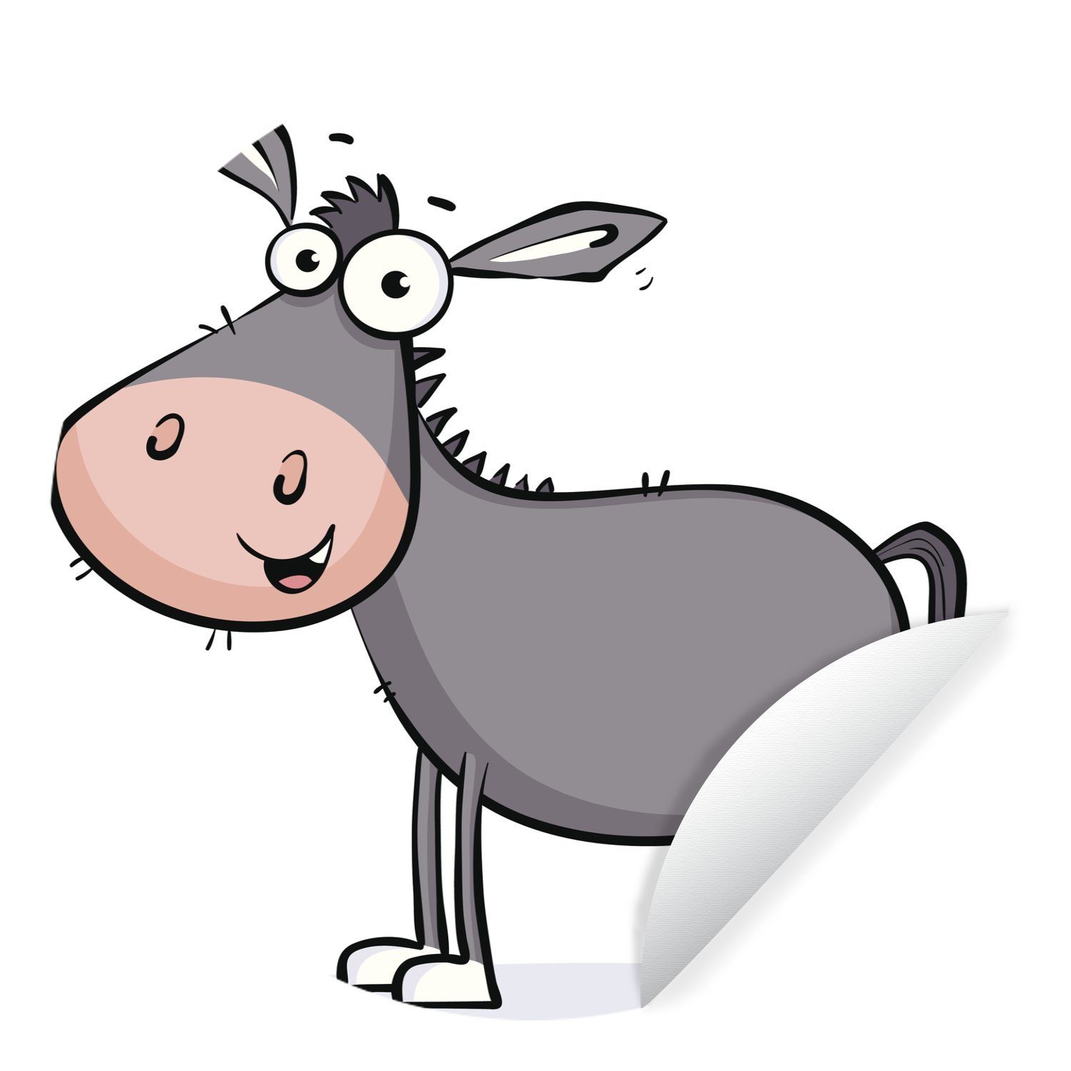 MuchoWow Wandsticker Eine Illustration eines grauen Esels (1 St), Tapetenkreis für Kinderzimmer, Tapetenaufkleber, Rund, Wohnzimmer