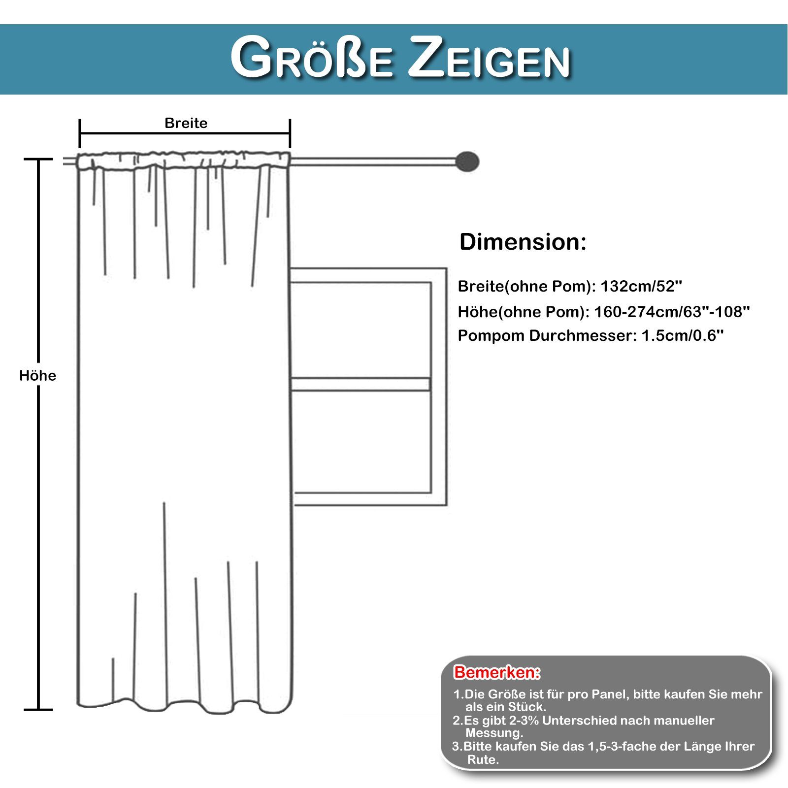 BTTO V&G Gardine Vorhänge mit Pompom-Quasten, günstig online kaufen