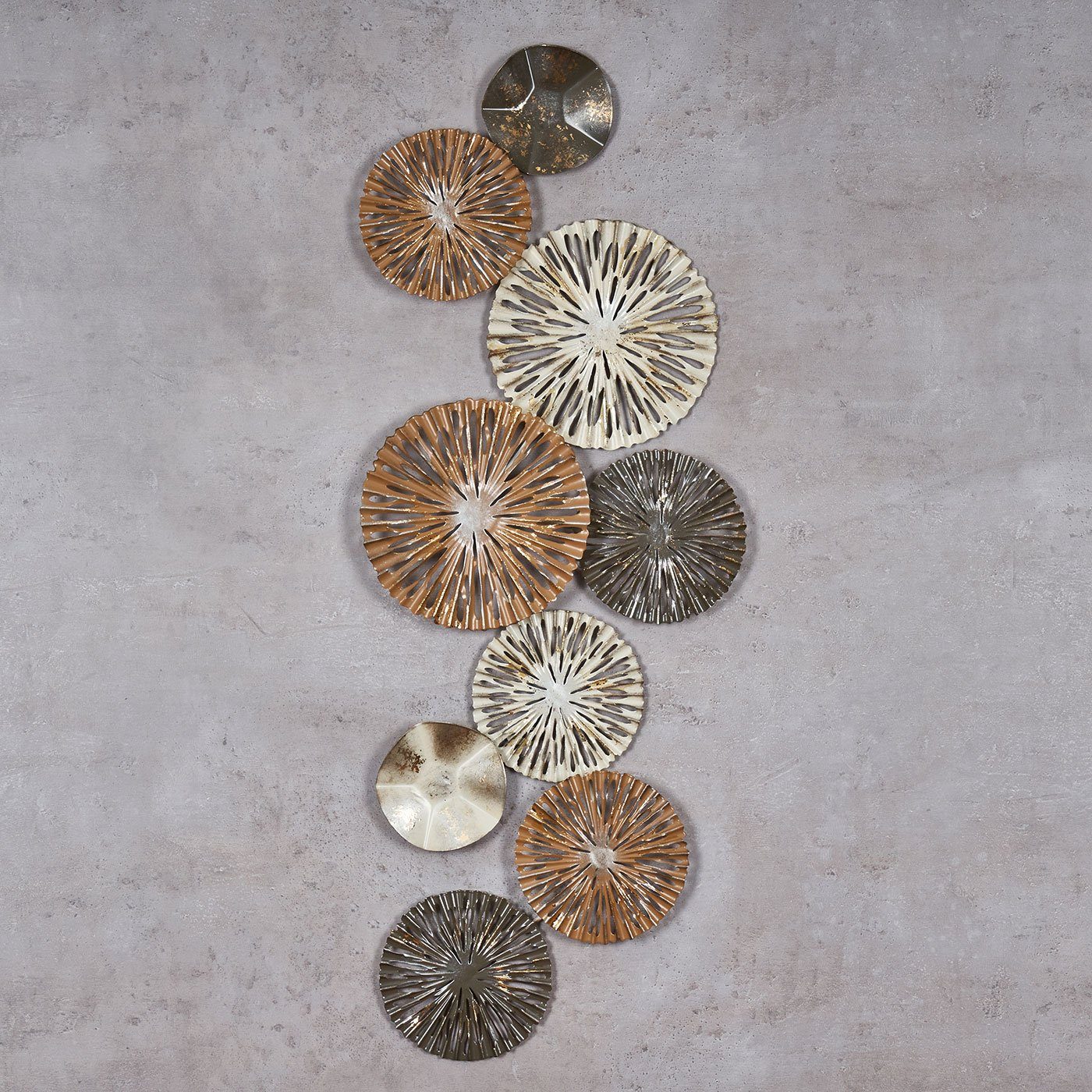 Levandeo® Metallbild, 3D Wandbild 33x87cm Ringe Kreise Metall Braun Gold De günstig online kaufen