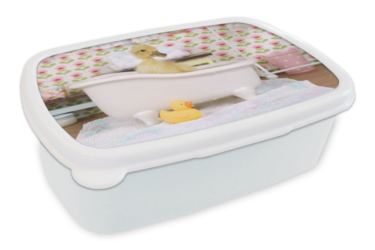 MuchoWow Lunchbox Ente - Bad - Gummi-Ente, Kunststoff, (2-tlg), Brotbox für Kinder und Erwachsene, Brotdose, für Jungs und Mädchen weiß
