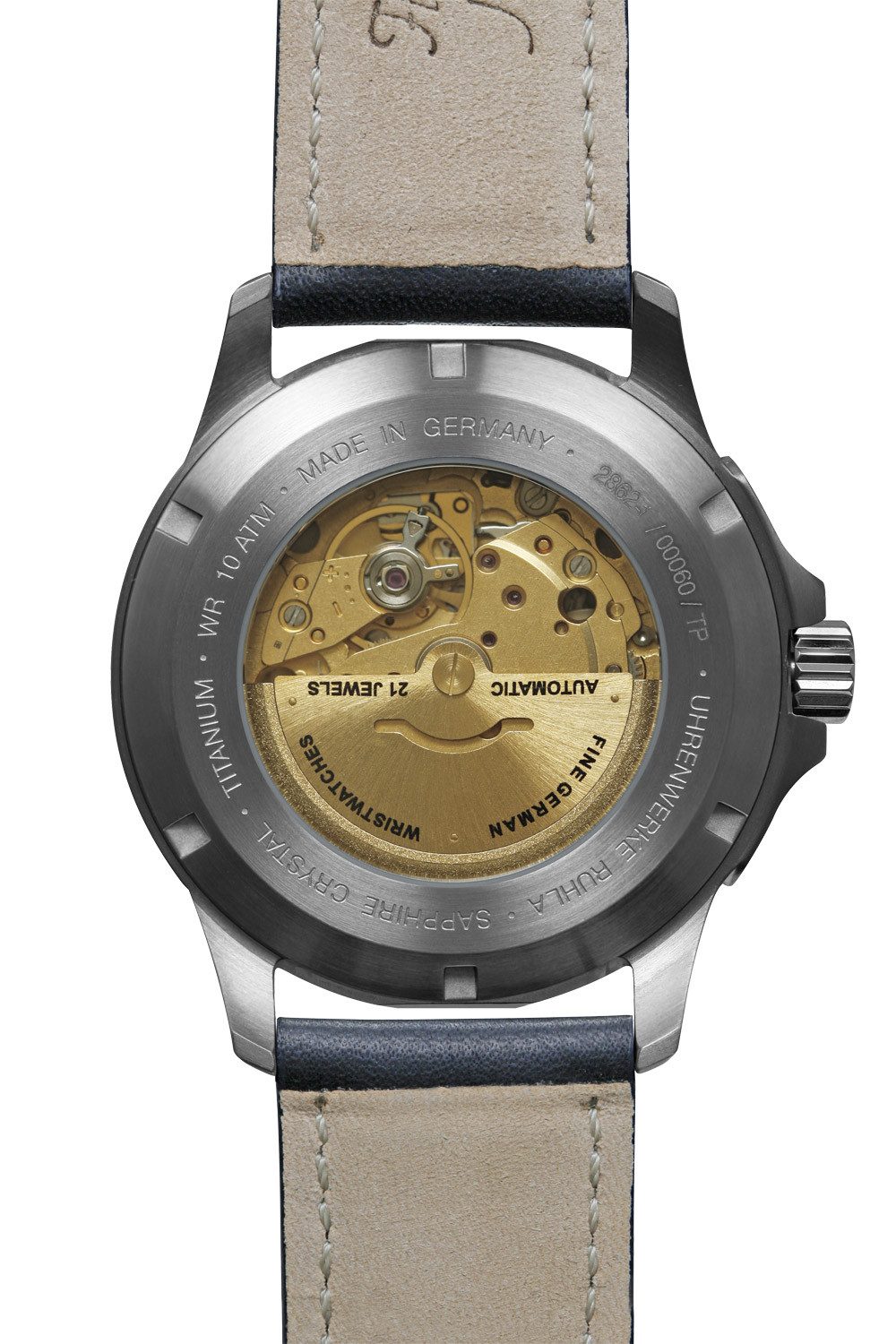 bauhaus Automatikuhr 2862-1, Herrenuhr Aviation Iron Annie Automatik Titan/Leder Blau