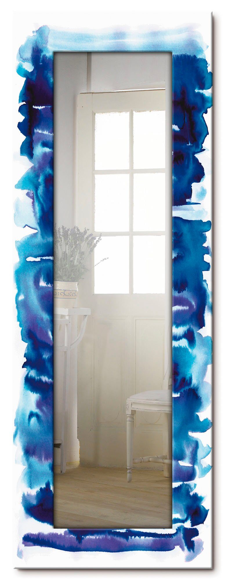 Artland Ganzkörperspiegel, Wandspiegel, mit Motivrahmen, in Landhaus Dekospiegel gerahmter Aquarell blau,