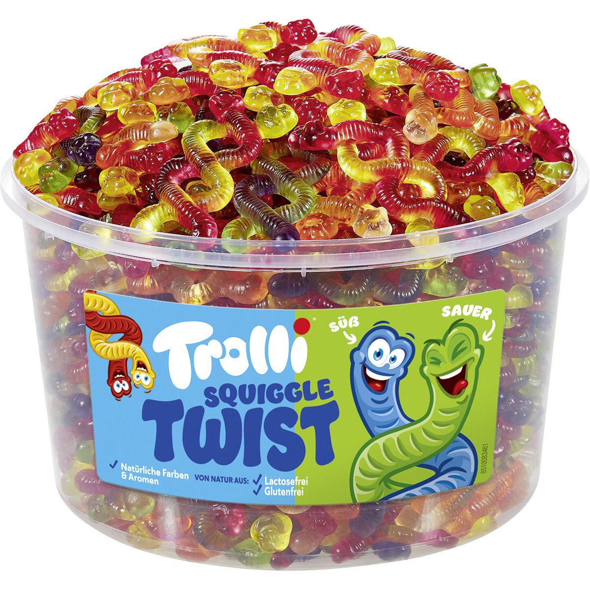 TROLLI Süßigkeit, Trolli Squiggle Twist süss und sauer verschlungene Würmer 1200g