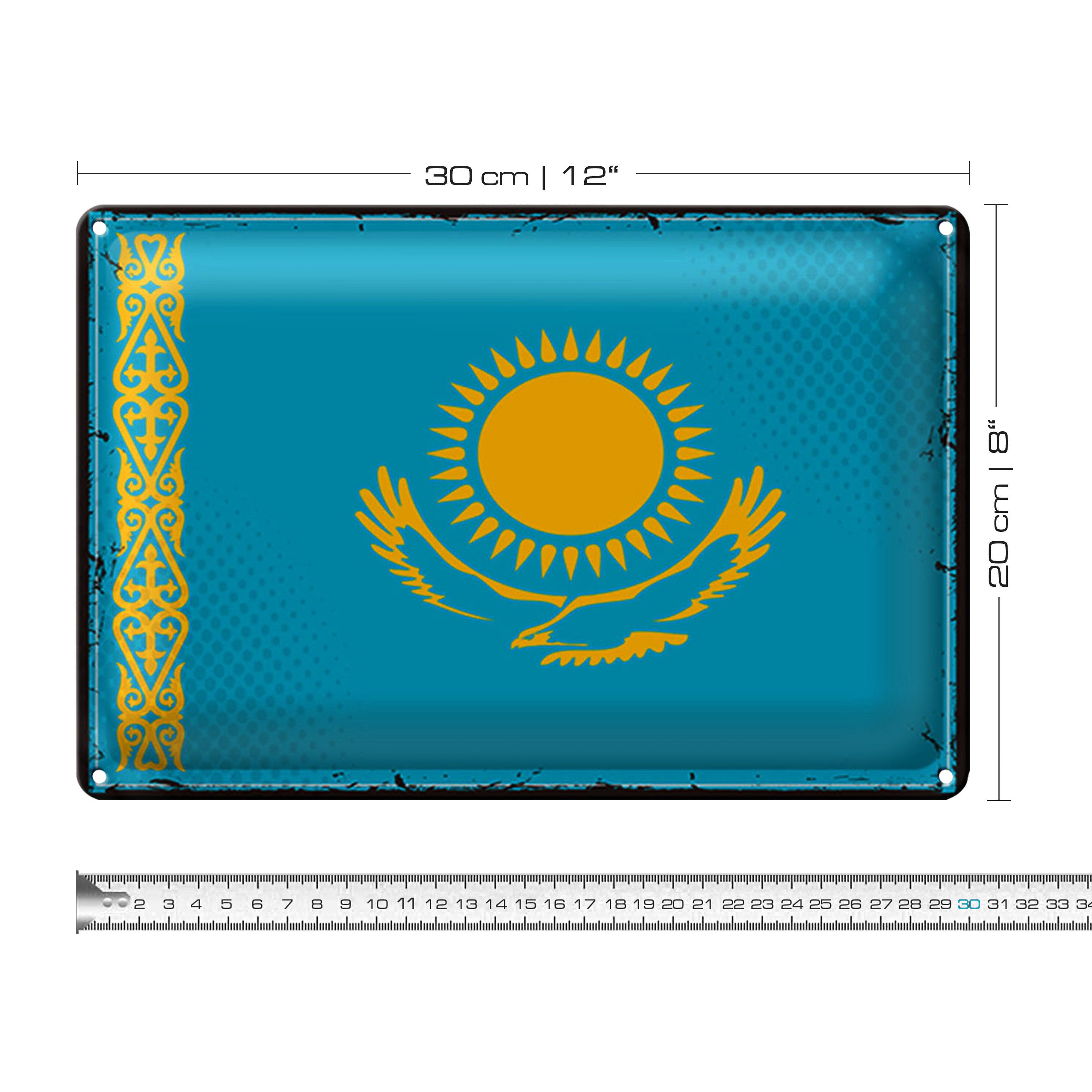 Roomando Metallschild Blechschild Flagge Kasachstan 30x20cm Retro Kazakhstan