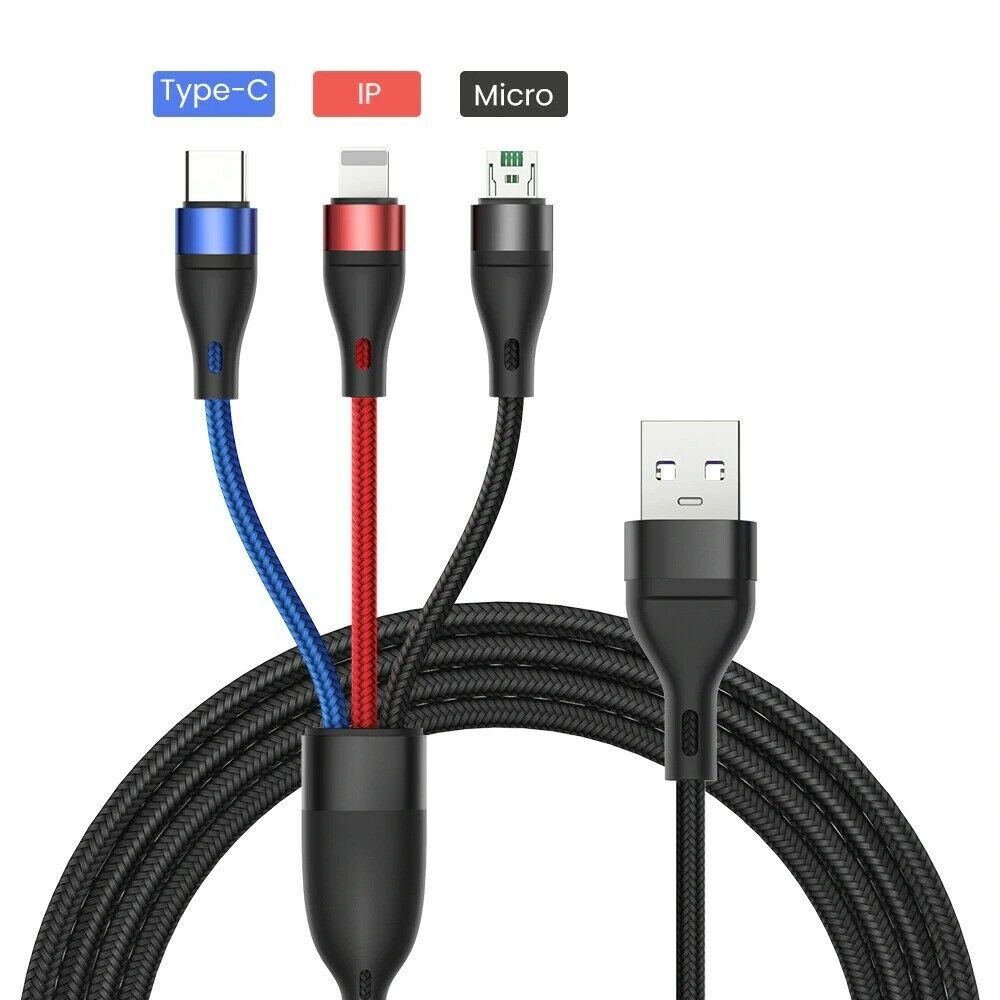 neue dawn USB Kabel 3 in 1 Ladekabel für iPhone 13 13 pro 13 pro max 13  mini Lightningkabel, USB Typ C, USB Typ A (120 cm)