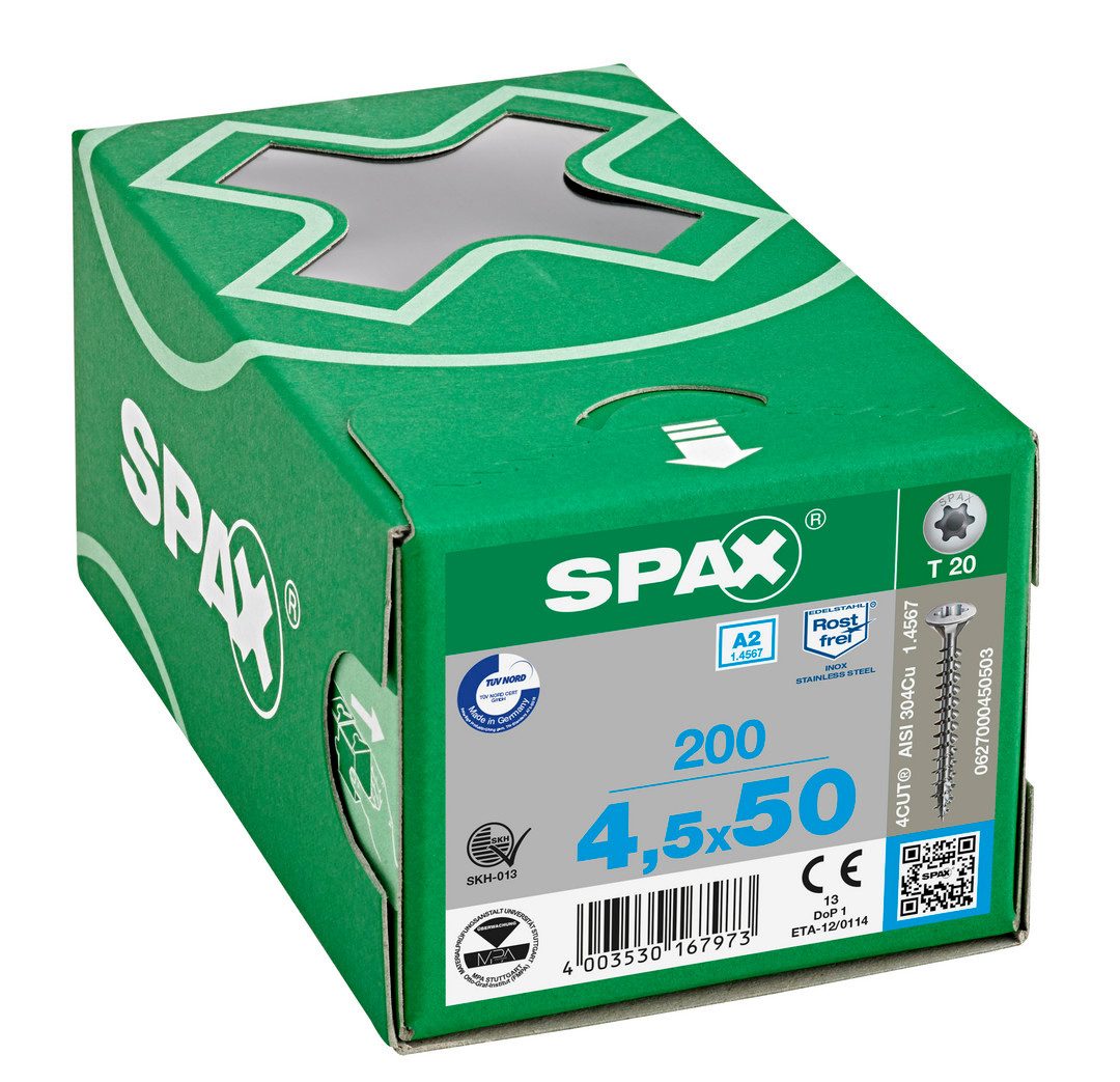 SPAX Schraube Schraube, Linsensenkkopf, Edelstahl A2, T-STAR plus TX 20, Vollgewinde, (200 St)