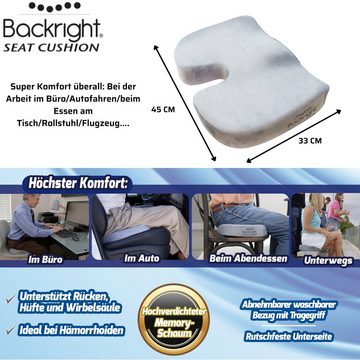 Best Direct® Sitzkissen Backright® Seat Cushion, Ergonomisch, Schmerzreduzierend, waschbar, 45x33cm