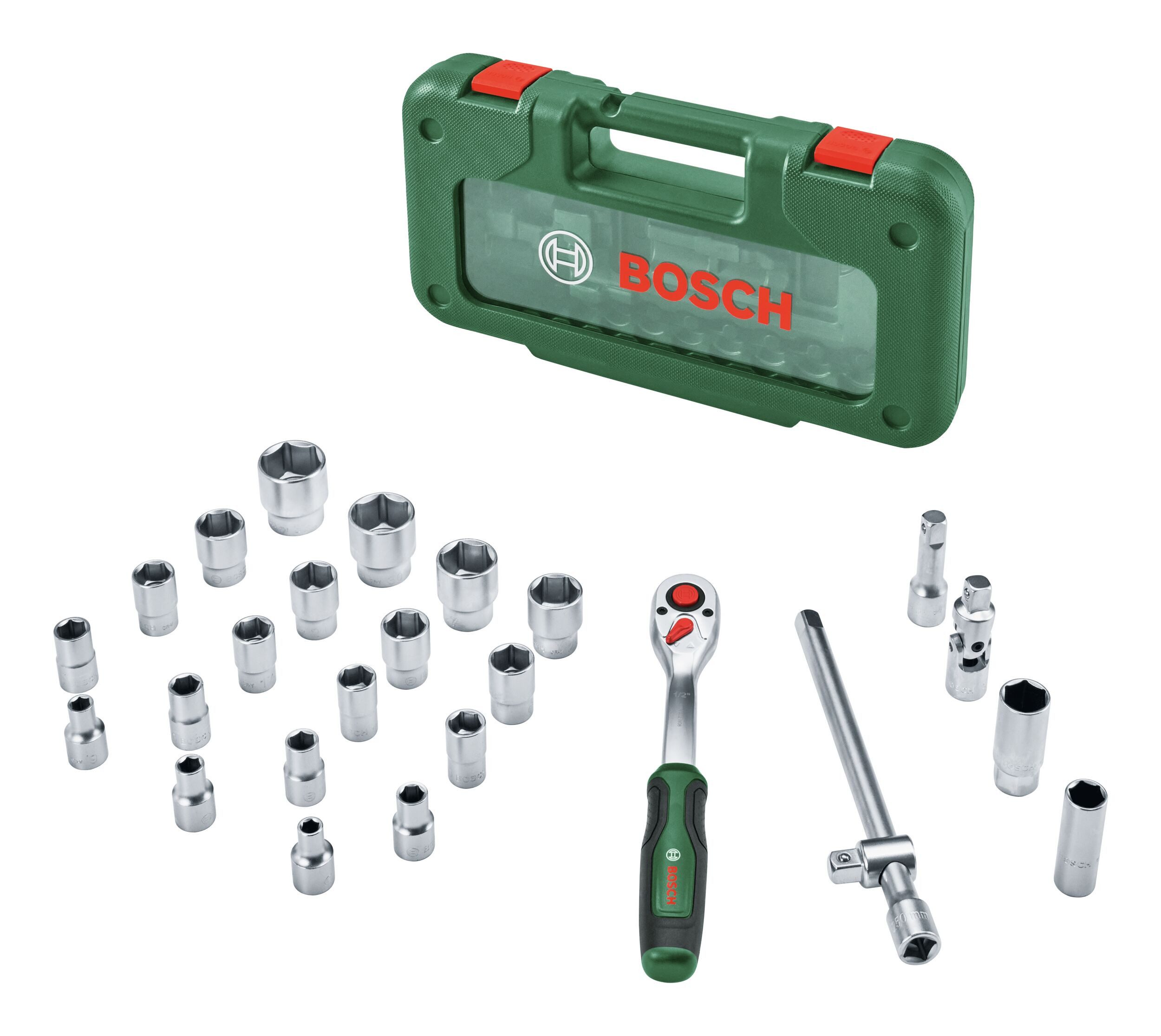 BOSCH Ratschenringschlüssel (26 Teile), Handwerkzeug 1/2"-Ratschen-Set, 26-teilig