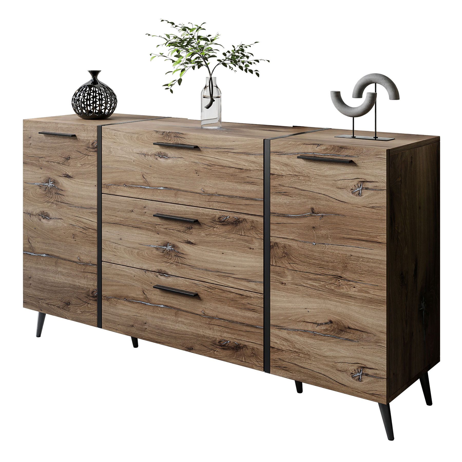 Lookway Kommode mit Schubladen ONYX LOFT auf Beinen Flagstaff Eiche, 158x41x88 cm