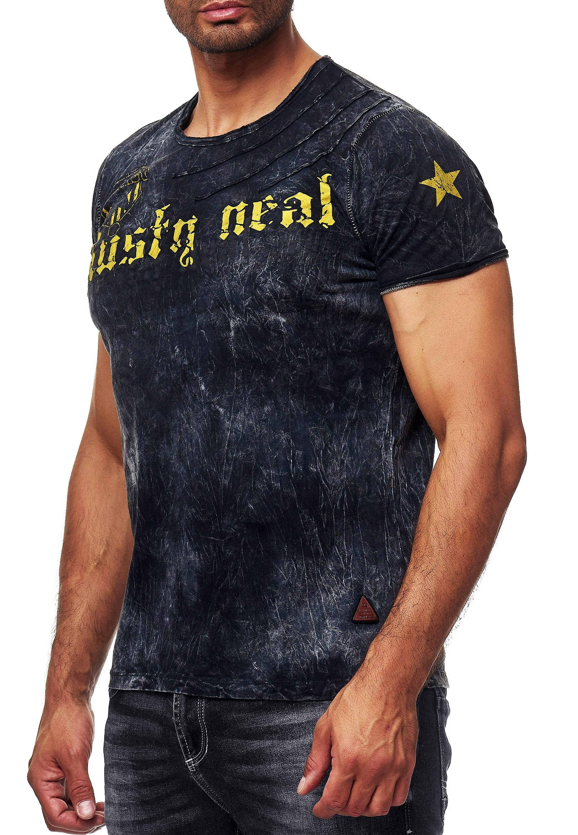 R-NEAL T-Shirt Batik T-Shirt Stretch Herren Kurzarm Shirt Verwaschen S M L XL XXL 3XL