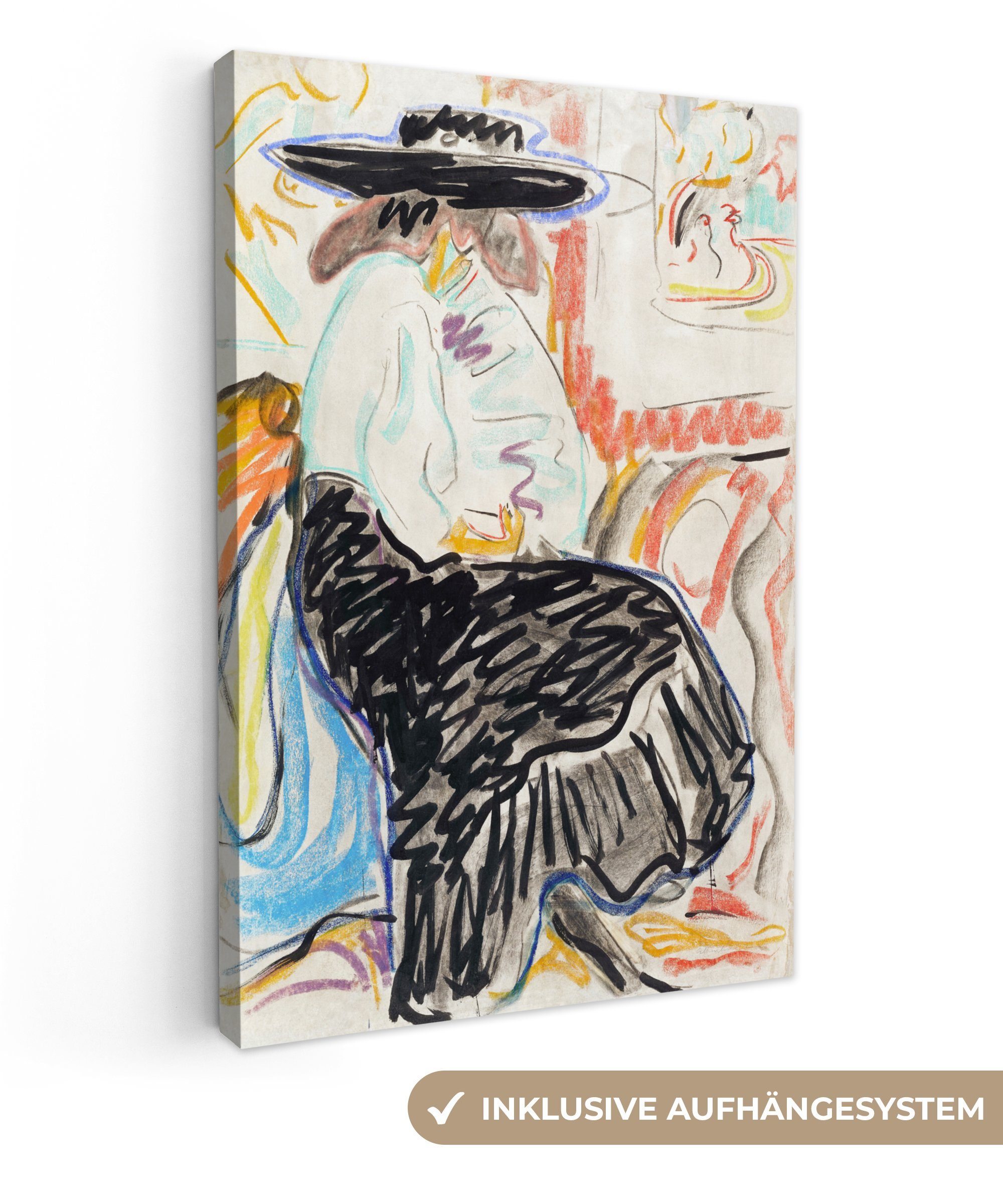 Kunst bespannt Zackenaufhänger, Abstrakt St), cm (1 Frau Gemälde, - inkl. - Leinwandbild Meister, fertig Alte 20x30 OneMillionCanvasses® - Gemälde