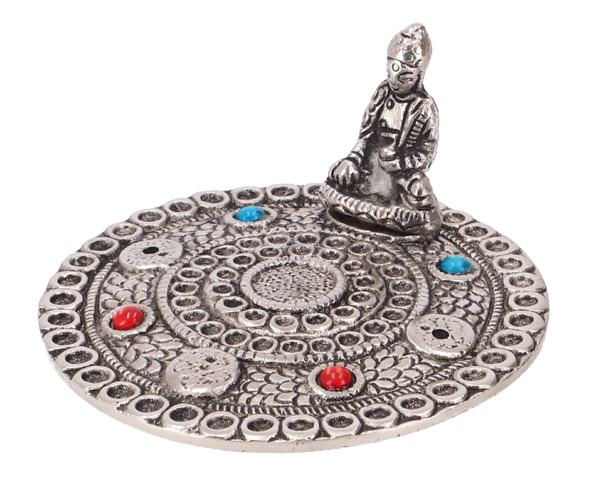 Guru-Shop Räucherstäbchen-Halter Runder Weißmetall Räucherteller - Buddha