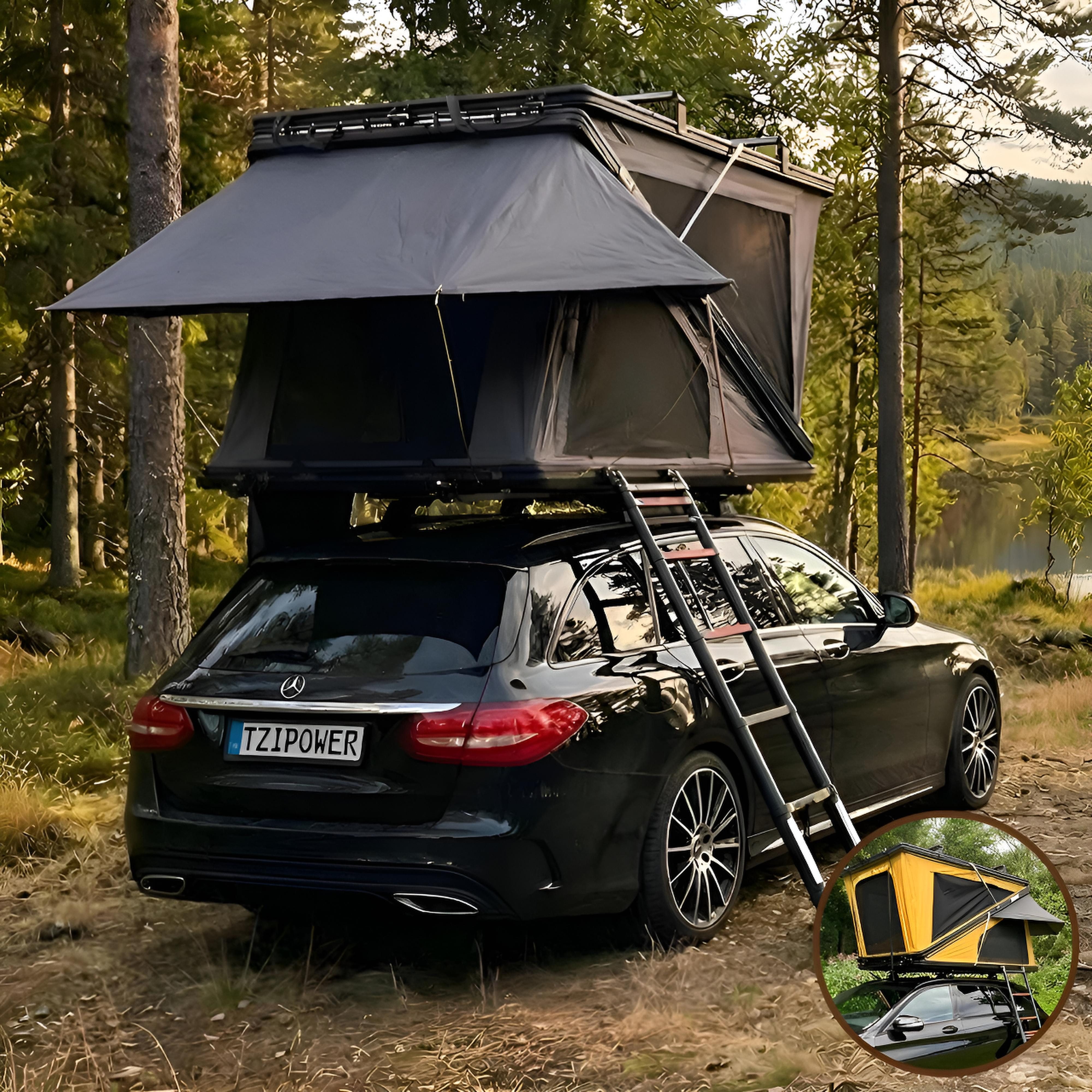 TZIpower Dachzelt Z-Fold Dachzelt Hardcase Aluminium Autodachzelt Grau oder Khaki Zelt, Personen: 2