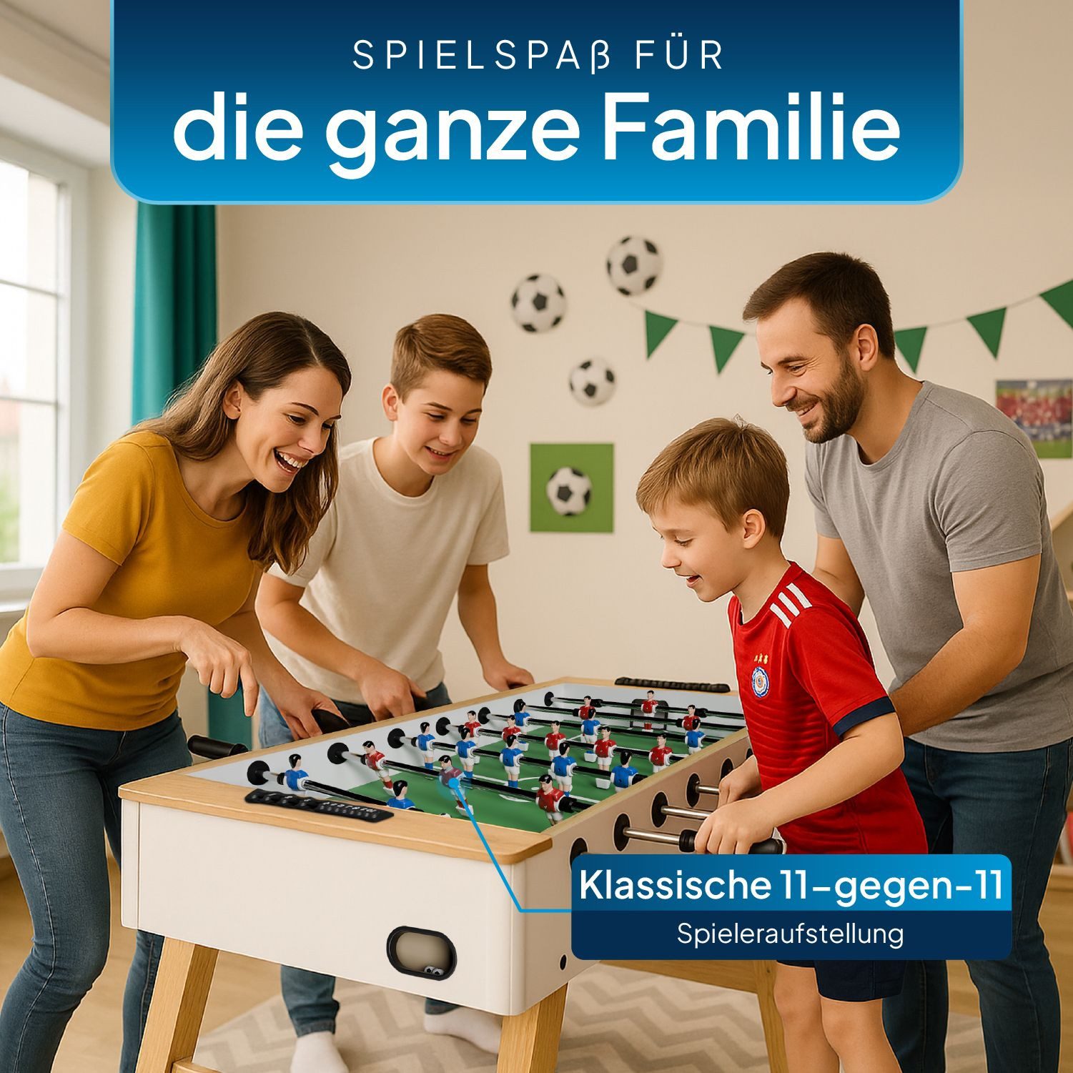 ArtSport Kickertisch ProKick, Anti-Rutsch-Griffe, 11-gegen-11 Aufstellung, integriertes Torzählwerk