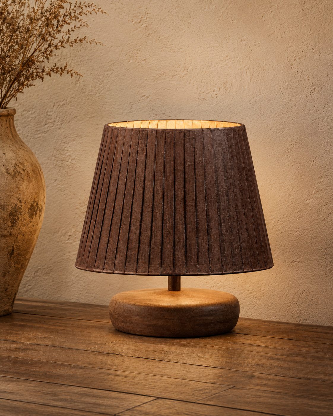 JVmoebel Lampenschirm Rustikaler Braun Holzoptik Boho Wohnstil Sofort, Boho Design, Rustikale Holzoptik, Dekorativer Lampenschirm