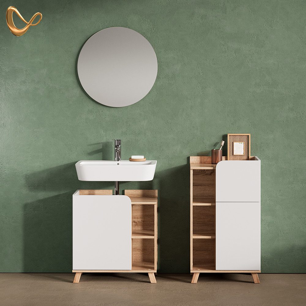 Livinity® Midischrank Marano, Sonoma/Weiß/Weiß, 50 x 90 cm mit Tür und Schu günstig online kaufen