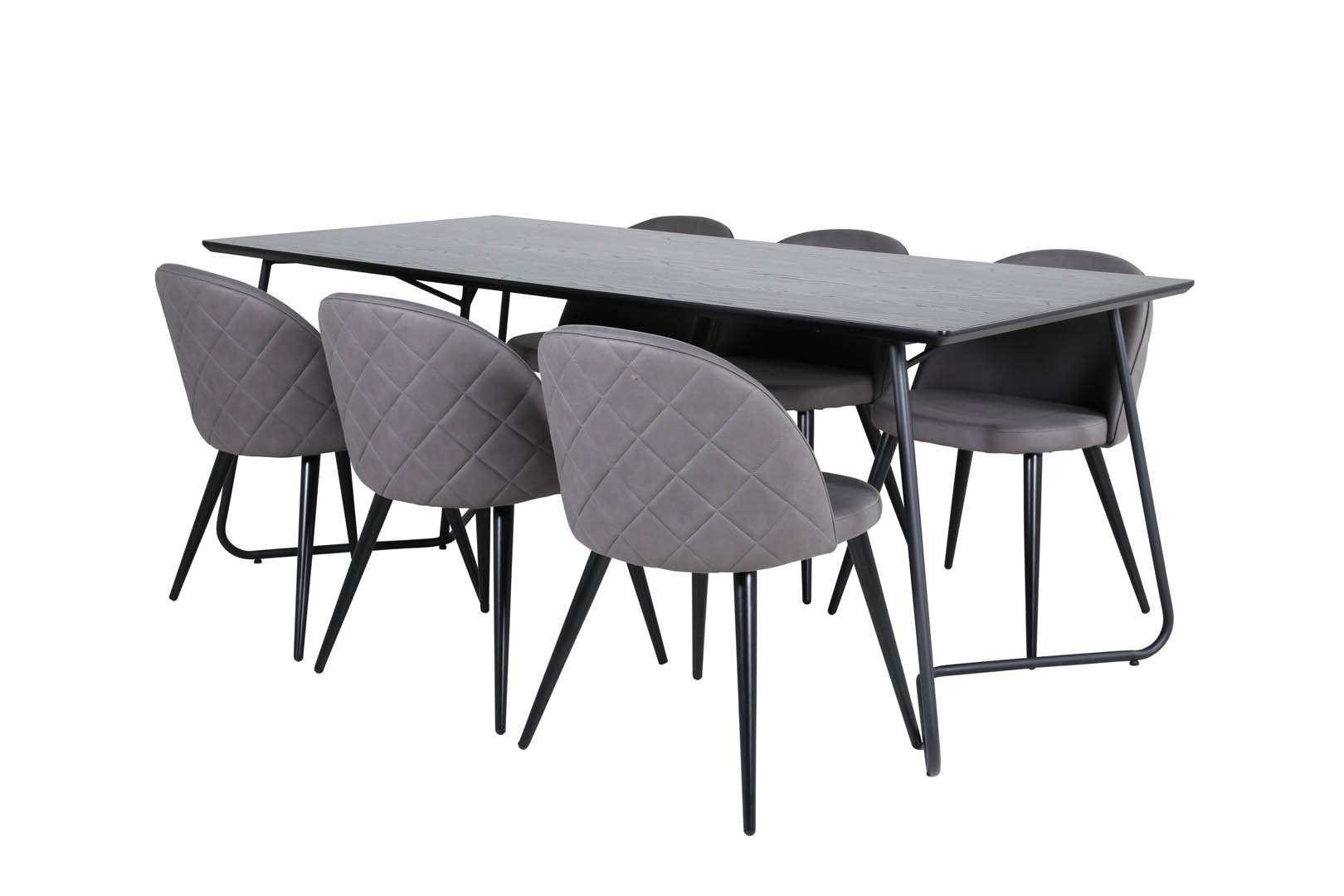 Esstisch 6 Velvet Grau schwarz PippiBL Essgruppe Essgruppe St, (7-tlg) ebuy24 und