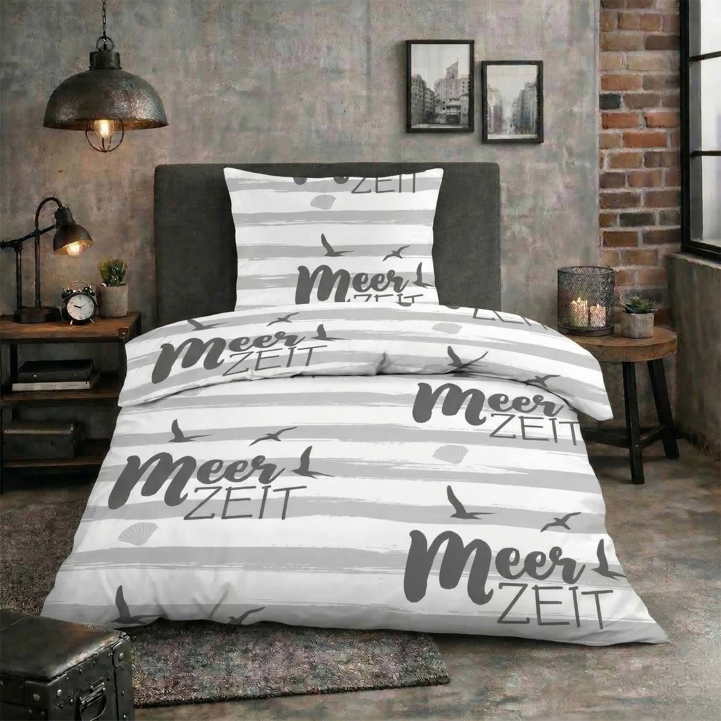 Casa Colori Bettwäsche Renforce Ganzjahres Bettgarnitur 135x200 cm MeerZeit, Renforce, 2 teilig, Meer Zeit Gestreift