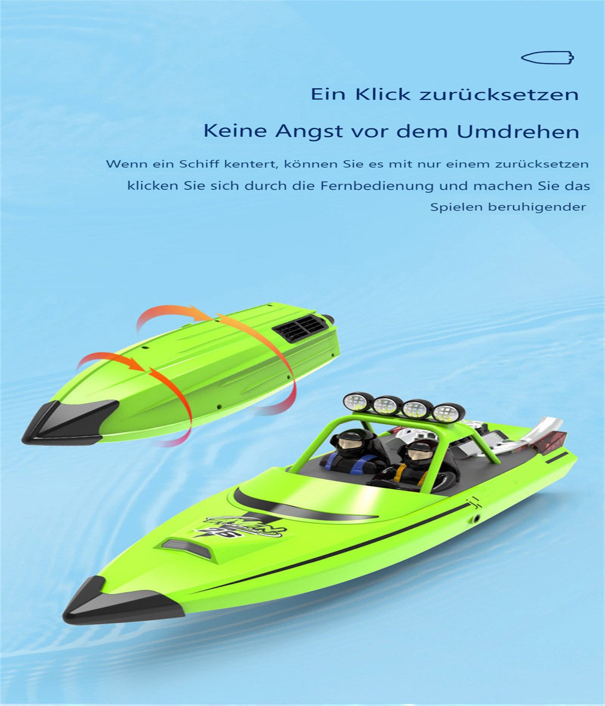Insma RC-Boot 2,4GHz Rennboote Ferngesteuertes Schiff 200m (für Pools und Seen), mit LED-Licht,30km/h