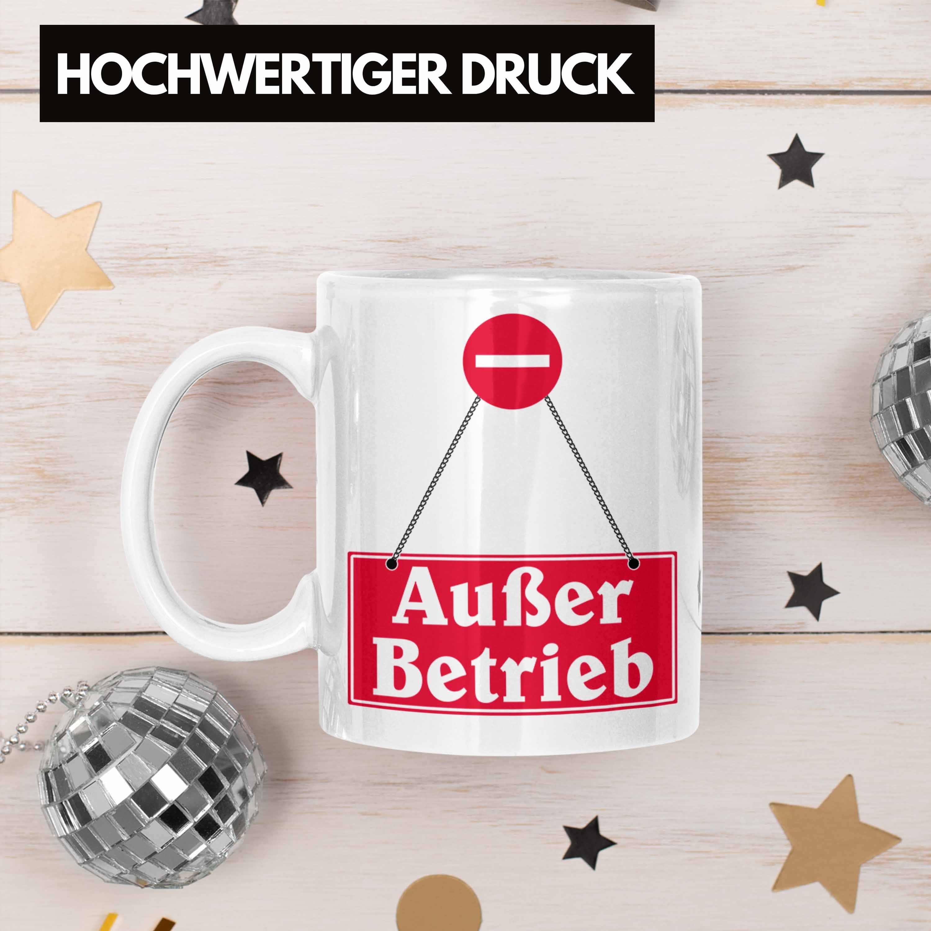 Trendation Tasse Außer K Weiss Geschenk Kaffeetasse Lustige Tasse für Kollegin Becher Betrieb
