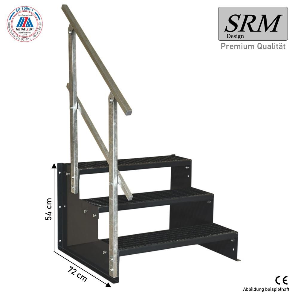 SRM Design Außentreppe 3 Stufen Standtreppe Modell 2 komplett anthrazit Treppe Stahltreppe Tr
