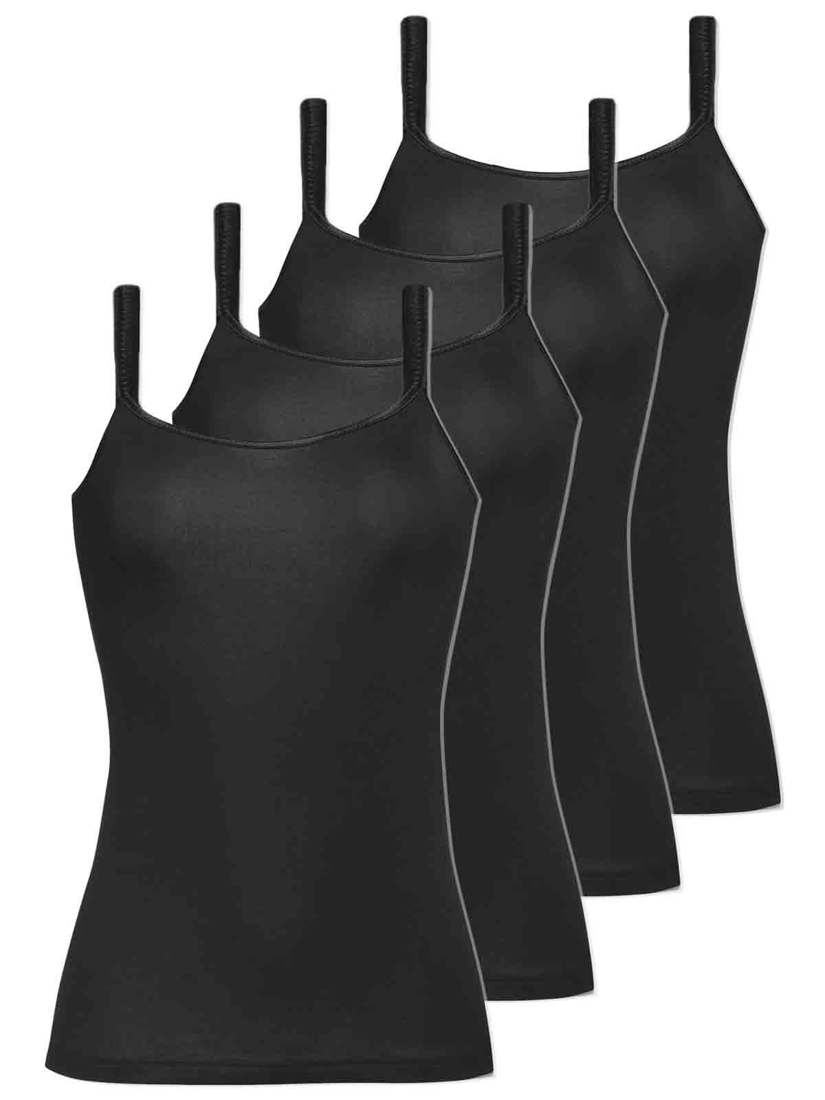 COMAZO Achselhemd 4er Pack Damen Träger-Unterhemd (Spar-Set, 4-St) - schwarz